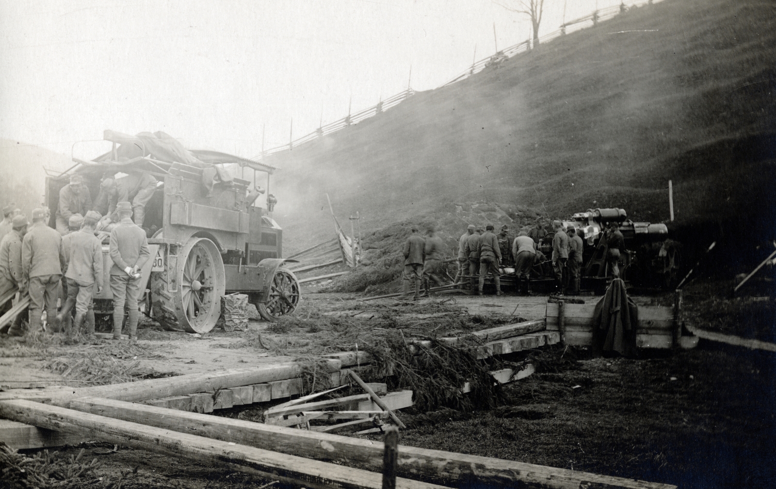 1916, Vízkelety László, tow truck, First World War, ordnance, cannon, Skoda 30.5, Fortepan #227314