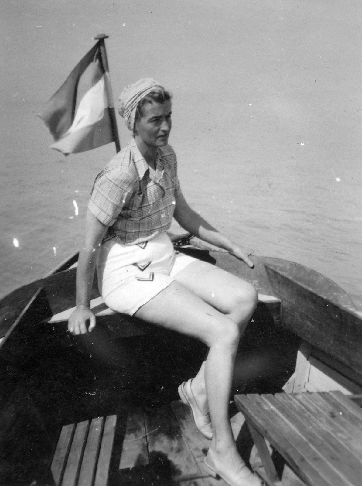 1960, Wein Sarolta, portrait, sailboat, flag, Fortepan #22736