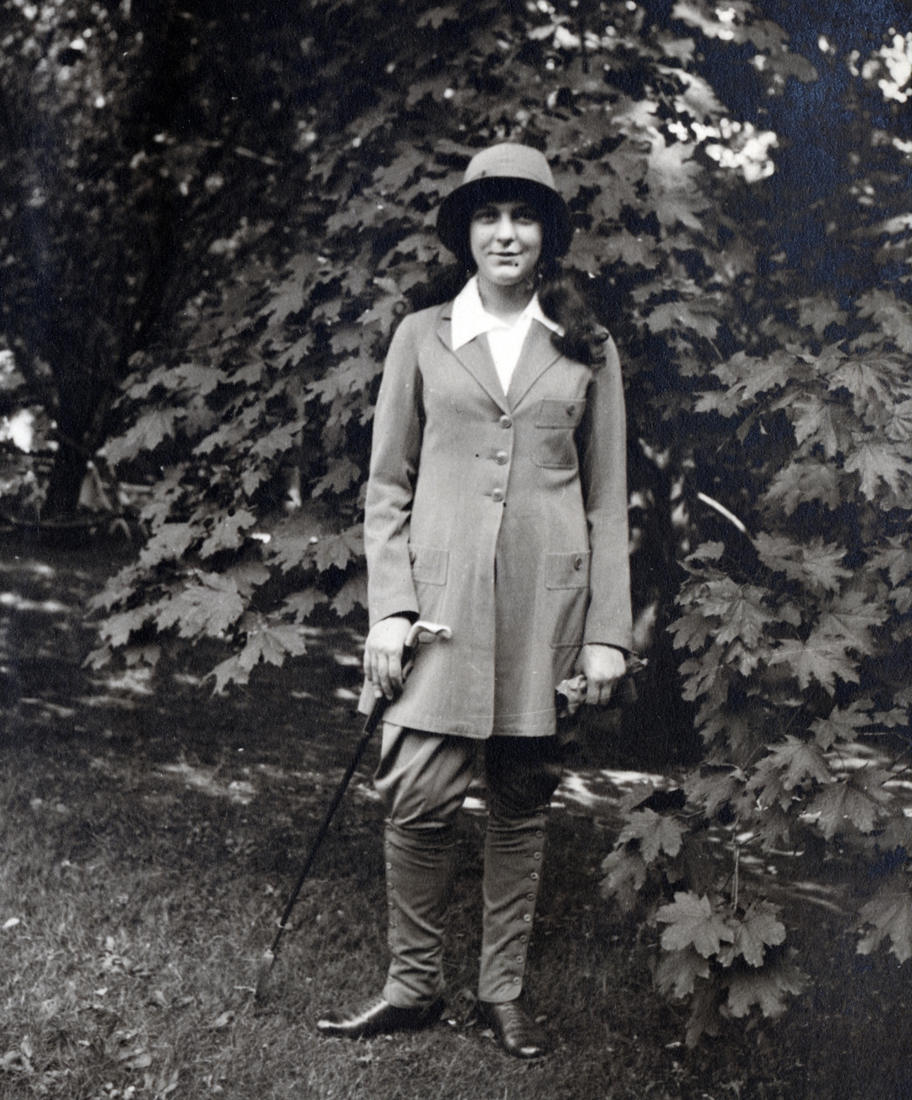 1931, Vízkelety László, kesztyű, nadrág, lovagló pálca, hölgy, Fortepan #227431