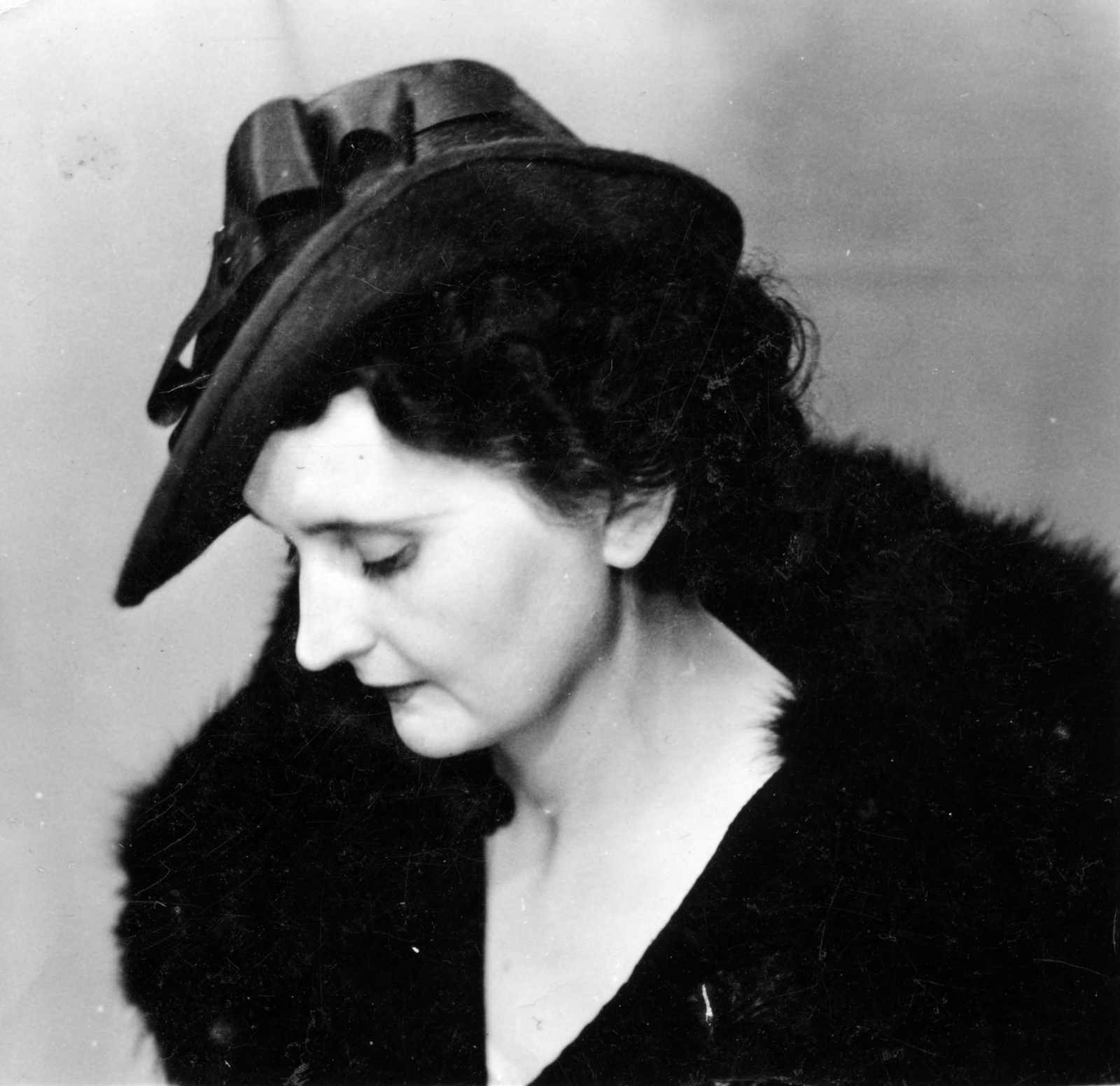 1935, Vízkelety László, lady, face profile, hat, fur, Fortepan #227608
