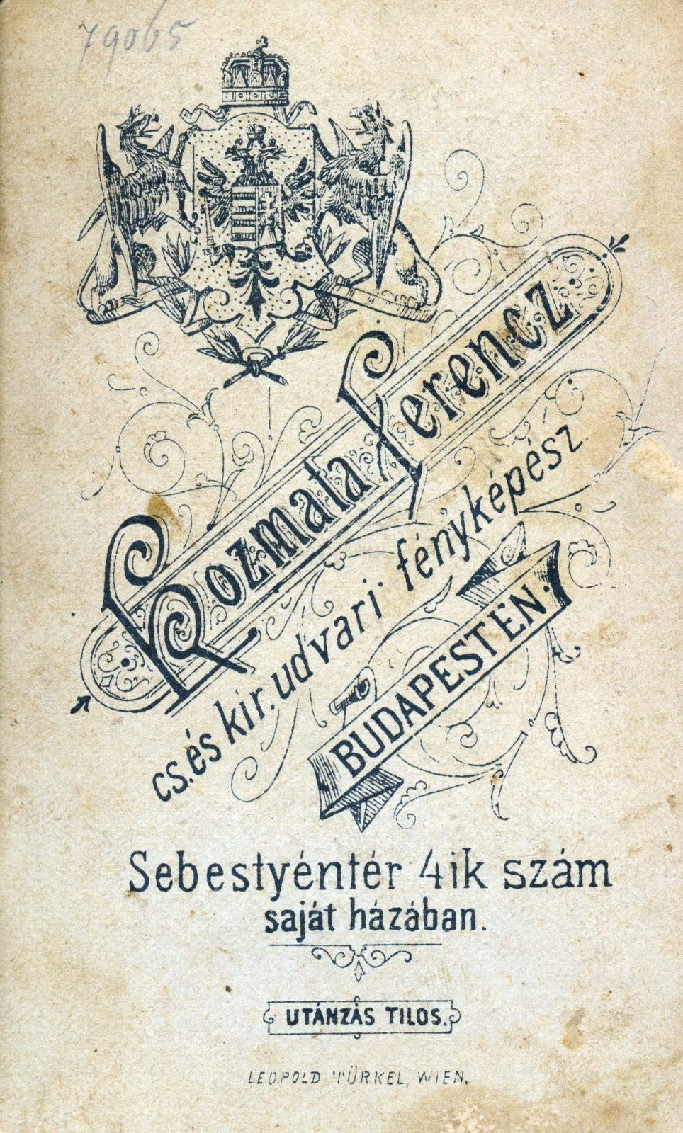 Magyarország, Budapest V., Sebestyén tér 4., Kozmata Ferenc fényképész., 1906, Vízkelety László, hátlap, fényképész, műterem, Budapest, Fortepan #227646