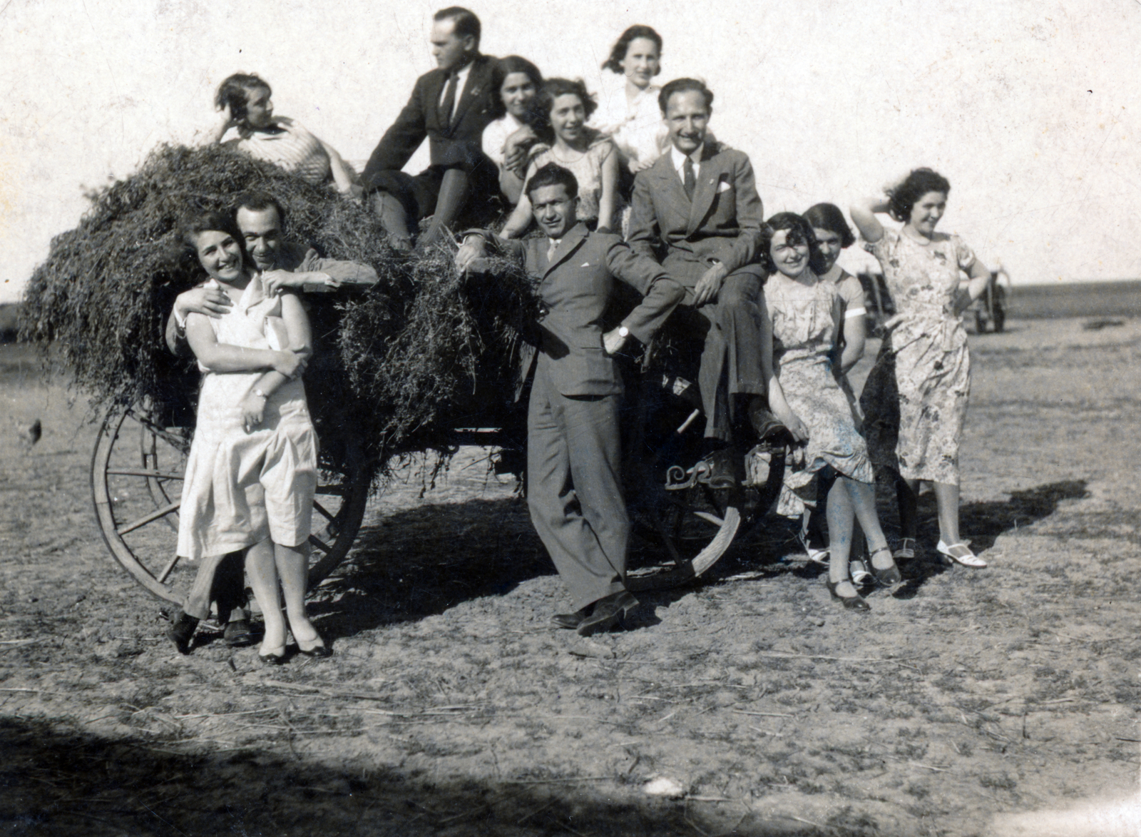 1938, Vízkelety László, szekér, csoportkép, Fortepan #227674