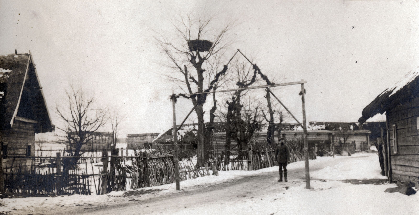 1916, Ábrahám Katalin és László, twig fence, wooden cottage, Fortepan #228191