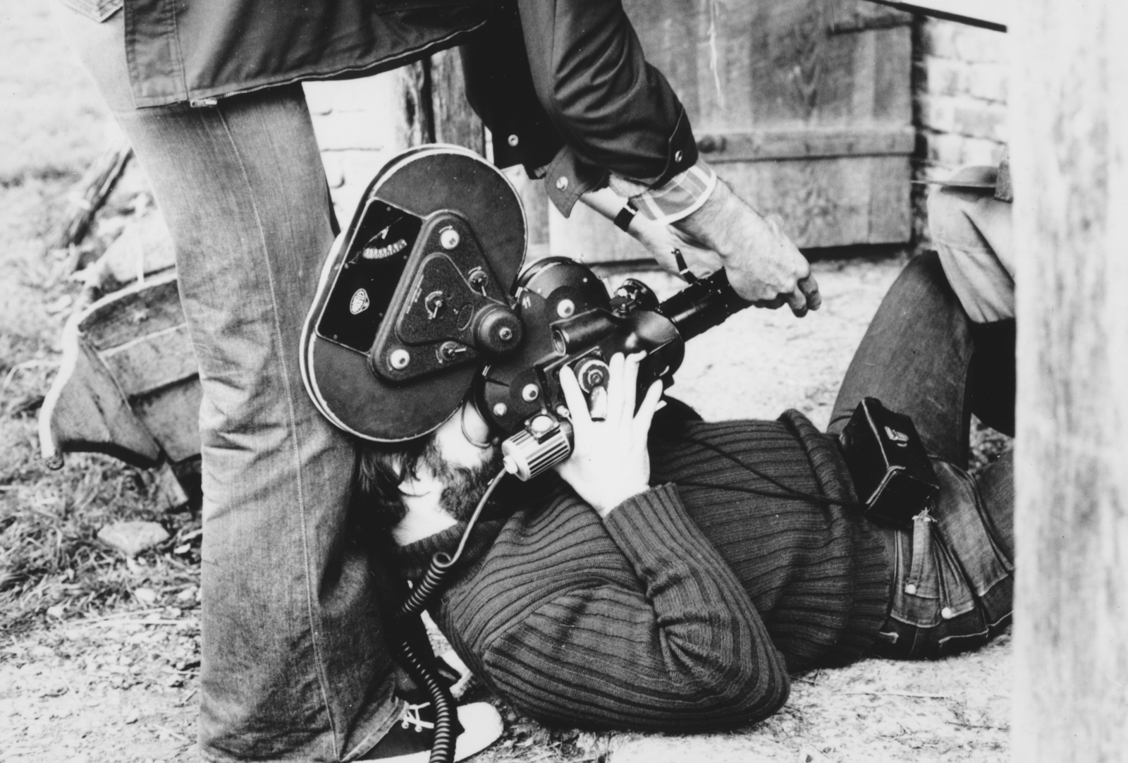 1982, Glósz András, movie camera, filming, sneakers, lying on the back, Fortepan #228396