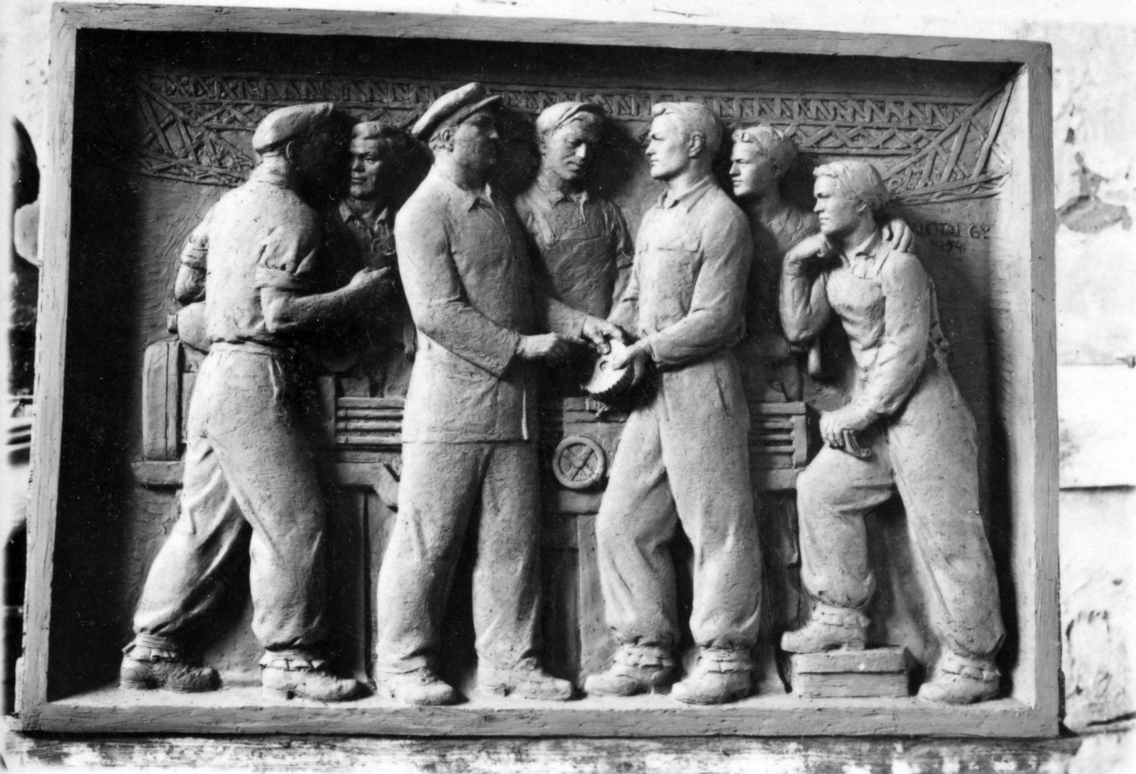 1954, Zimre Zsuzsa, Gyula Palotai-szobor, socialist realism, relief, Fortepan #228448