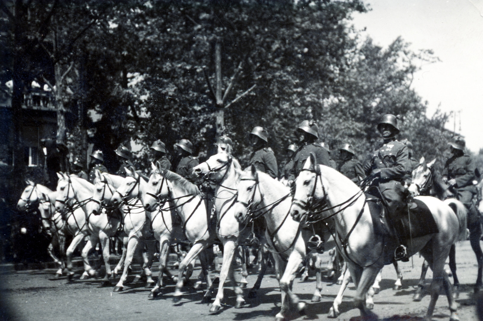 1940, Zimre Zsuzsa, saddle, helmet, cavalry, parade, Fortepan #228453