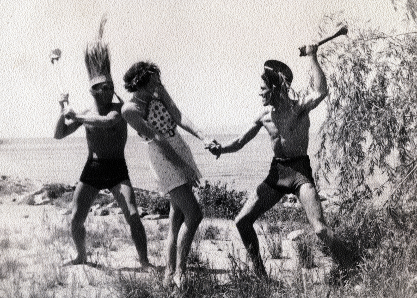 Hungary,Lake Balaton, Fonyód, Bélatelep., 1937, Flanek-Falvay-Kováts, three people, costume, indian, Fortepan #228685