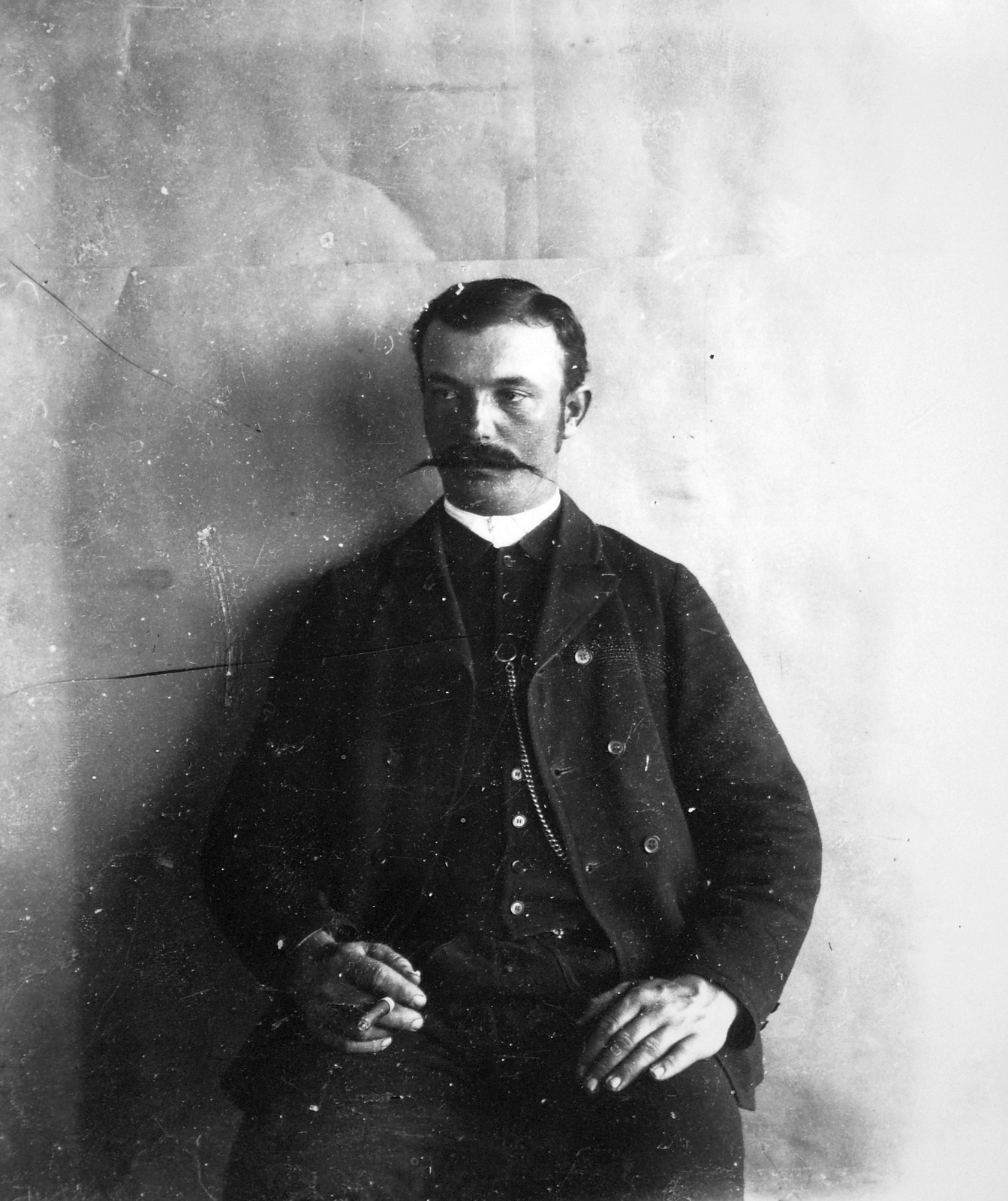 1912, Fortepan, smoking, moustache, man, double-breasted coat, Fortepan #22872
