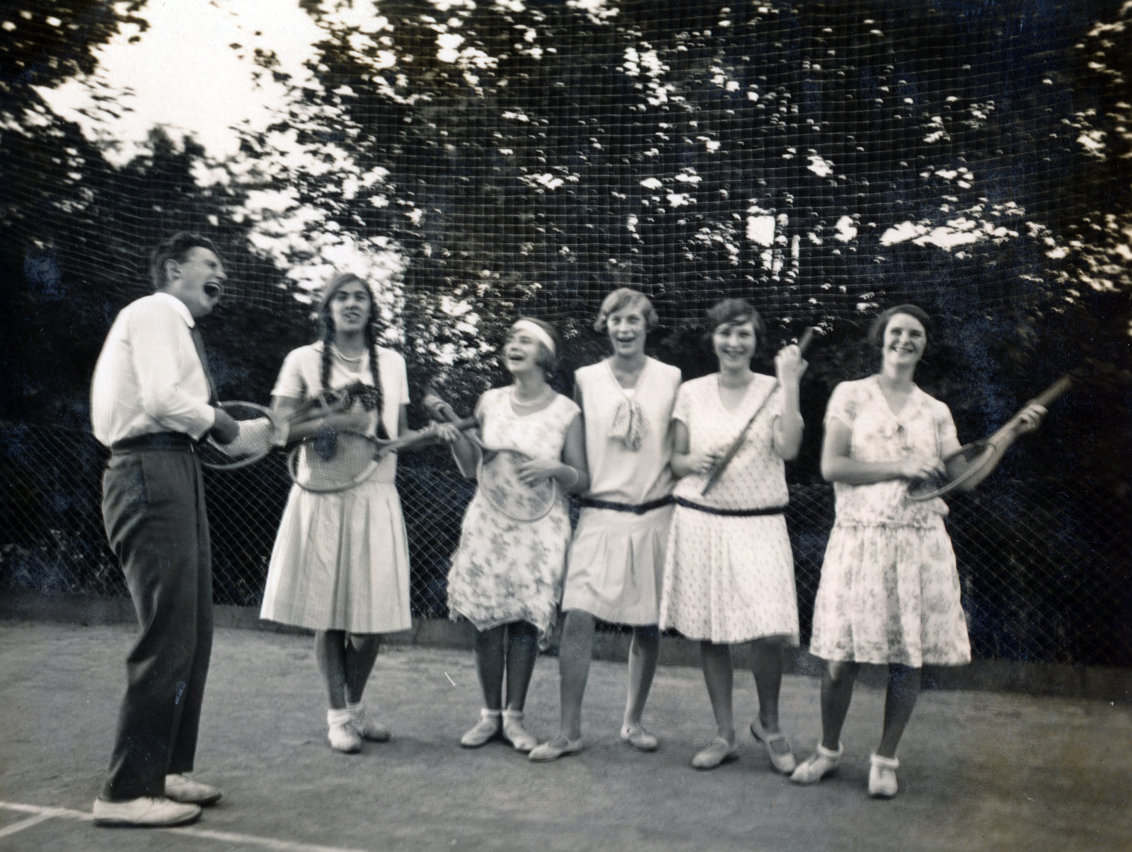 1929, Flanek-Falvay-Kováts, tennis rackets, fun, Fortepan #228761