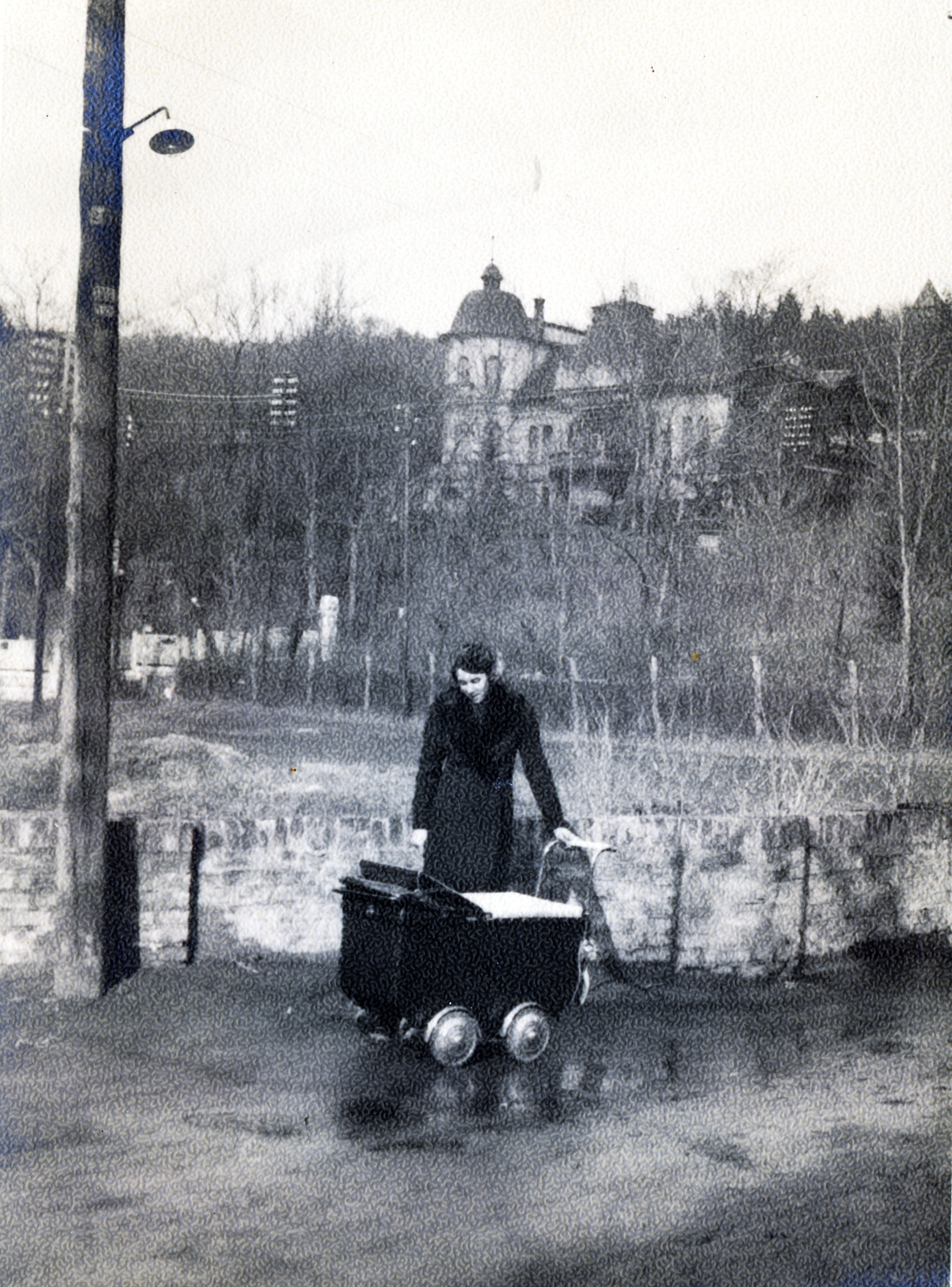 Hungary, Budapest II., Vadaskerti út, háttérben a Szalonka út 2/b számú villa., 1939, Flanek-Falvay-Kováts, baby carriage, Budapest, Fortepan #228781