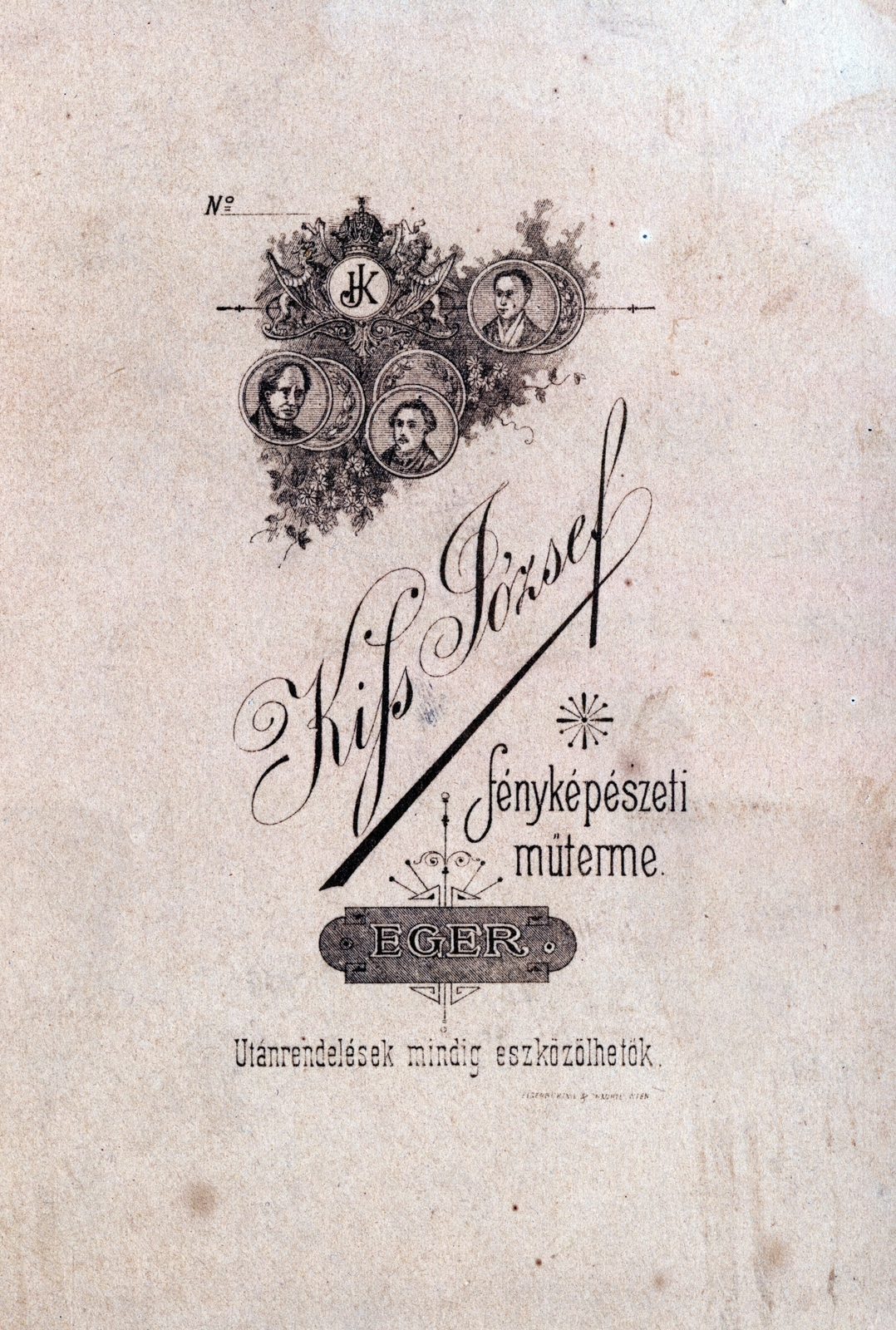 Magyarország, Eger, Kiss József fényképészeti műterme., 1900, Ábrahám Katalin és László, hátlap, fényképész, műterem, Fortepan #229031