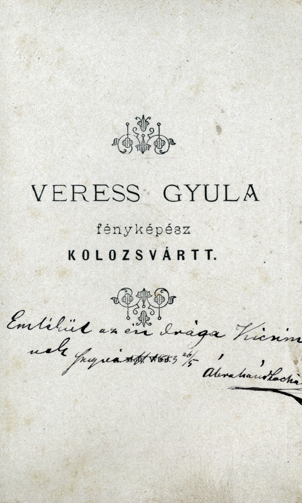 Cluj-Napoca, 1900, Ábrahám Katalin és László, verso, photographer, studio, Fortepan #229038