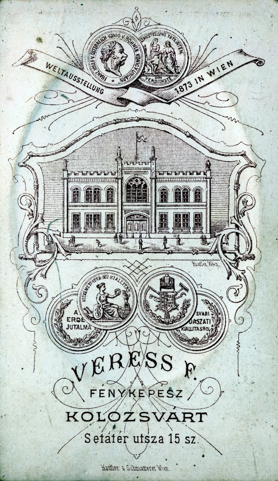 Romania,Transylvania, Cluj-Napoca, Sétatér utca 15., Veress Ferenc fényképész., 1900, Ábrahám Katalin és László, verso, photographer, studio, Fortepan #229041