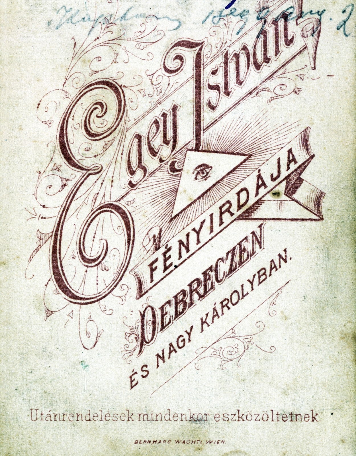 Magyarország,Románia,Erdély, Debrecen,Nagykároly, Egey István fényirdája., 1900, Ábrahám Katalin és László, hátlap, fényképész, műterem, Fortepan #229051