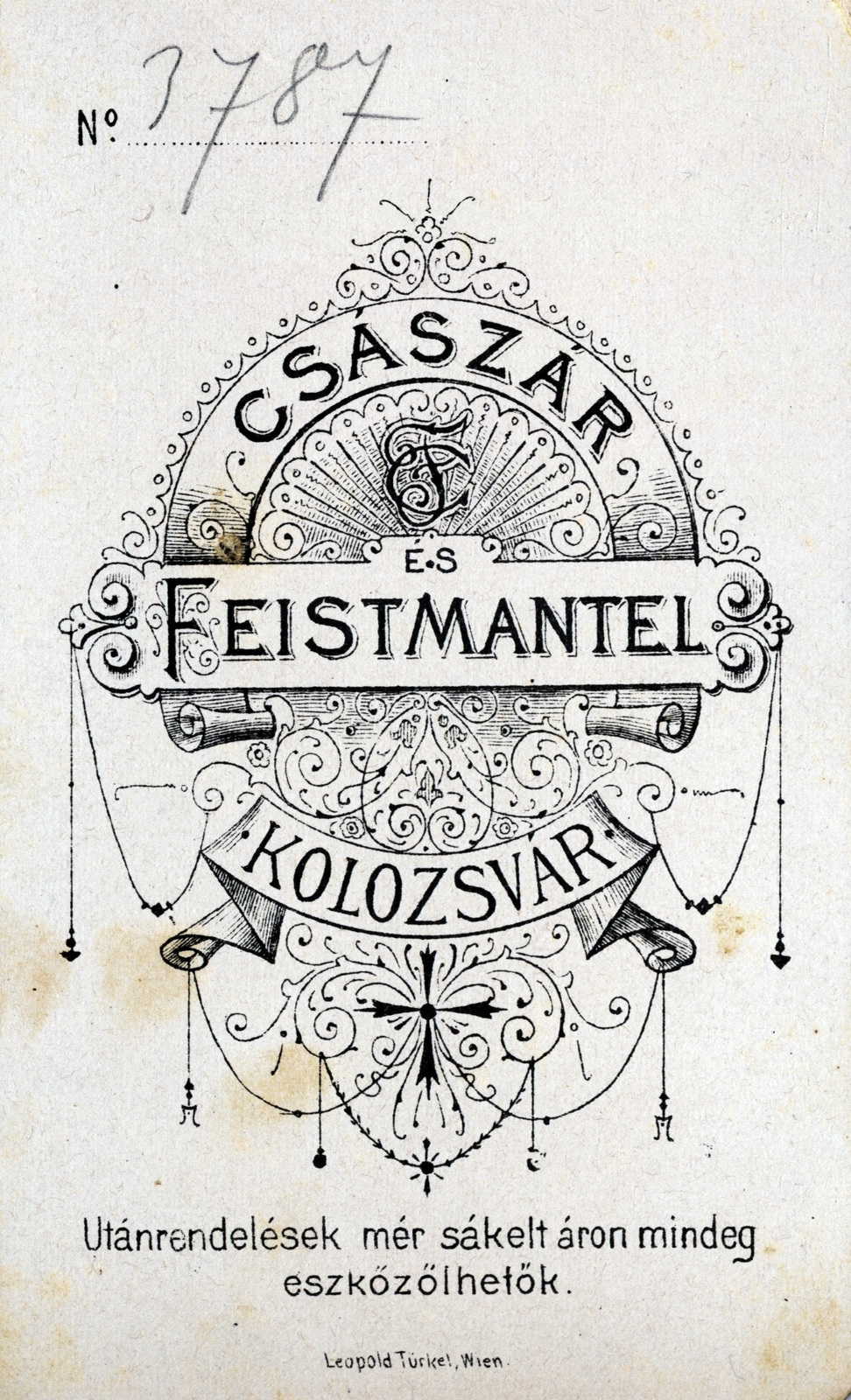 Cluj-Napoca, 1900, Ábrahám Katalin és László, verso, photographer, studio, Fortepan #229060