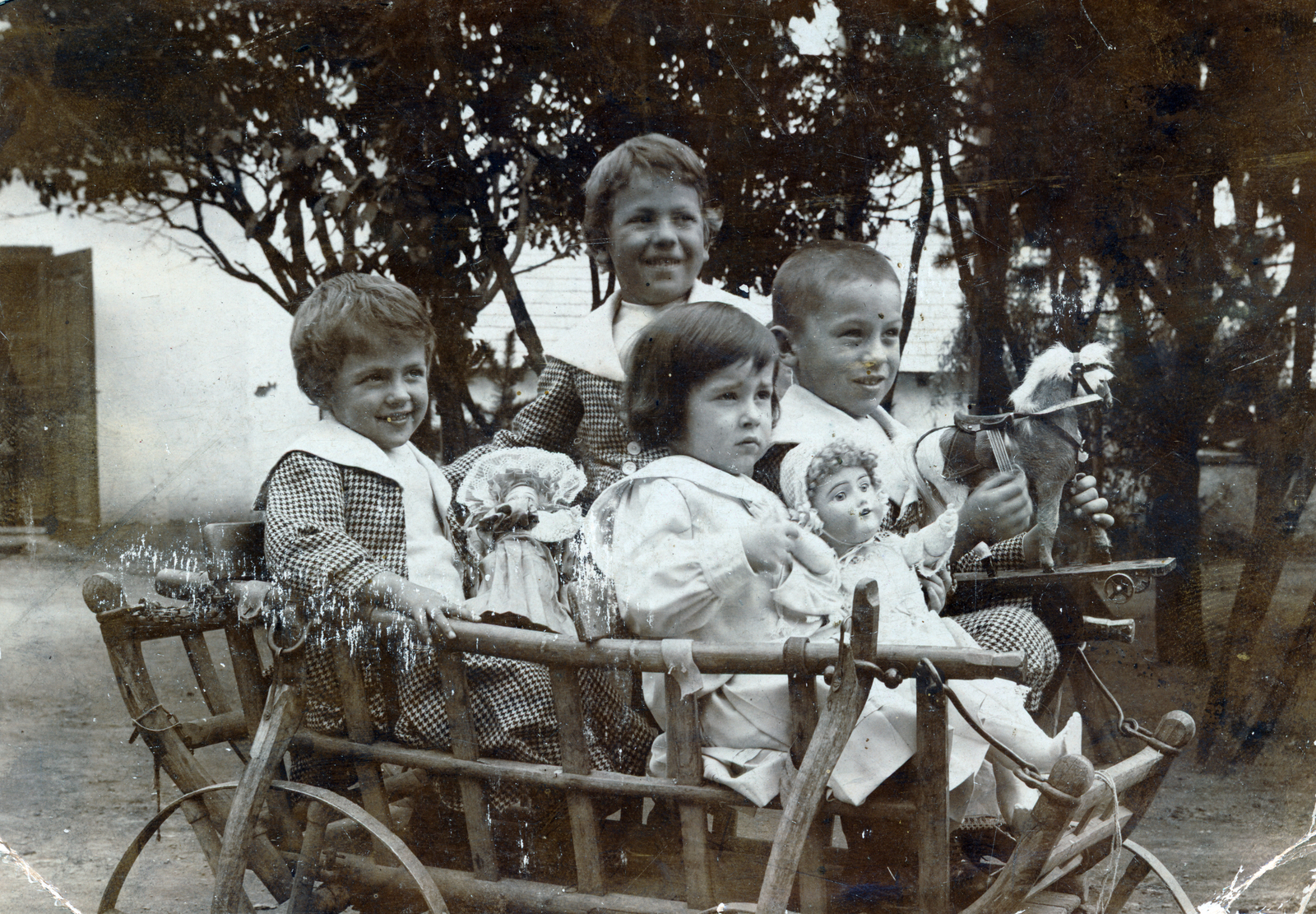 1905, Ábrahám Katalin és László, Best of, chariot, toy doll, toy animal, Fortepan #229075