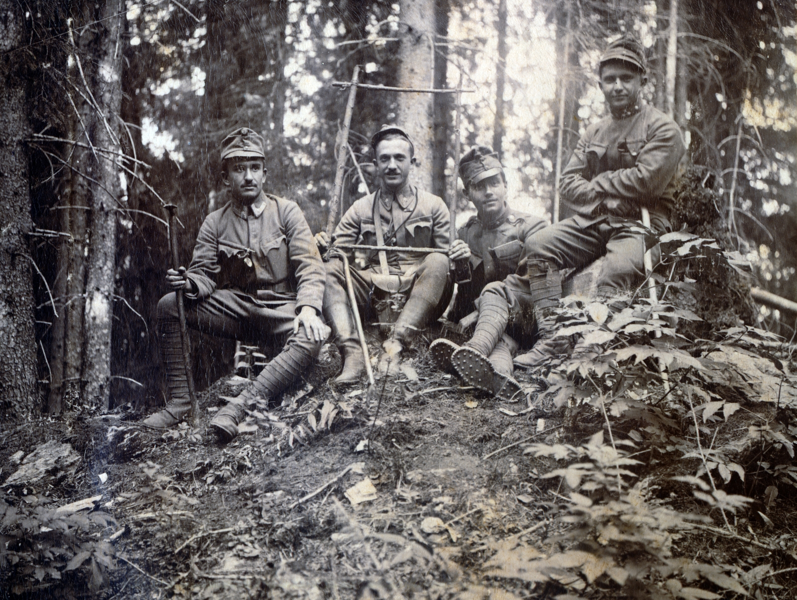 1916, Kocsák család, tableau, military, First World War, stock, puttee, woods, Fortepan #229128