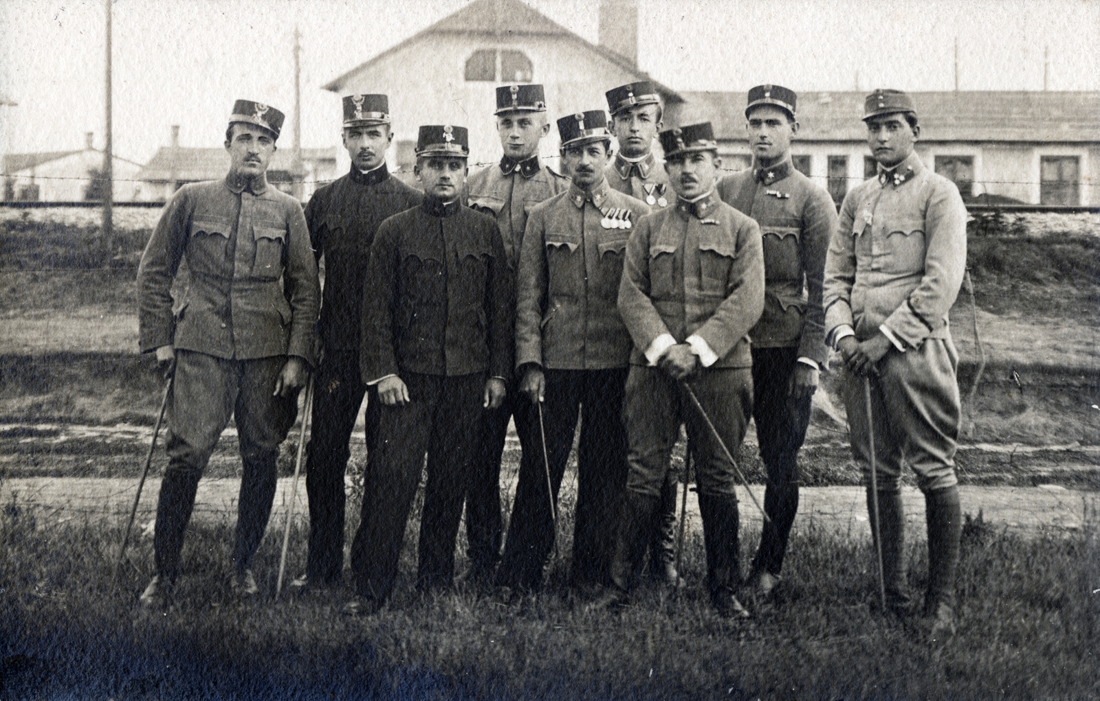1916, Kocsák család, tableau, military, First World War, walking cane, Fortepan #229141