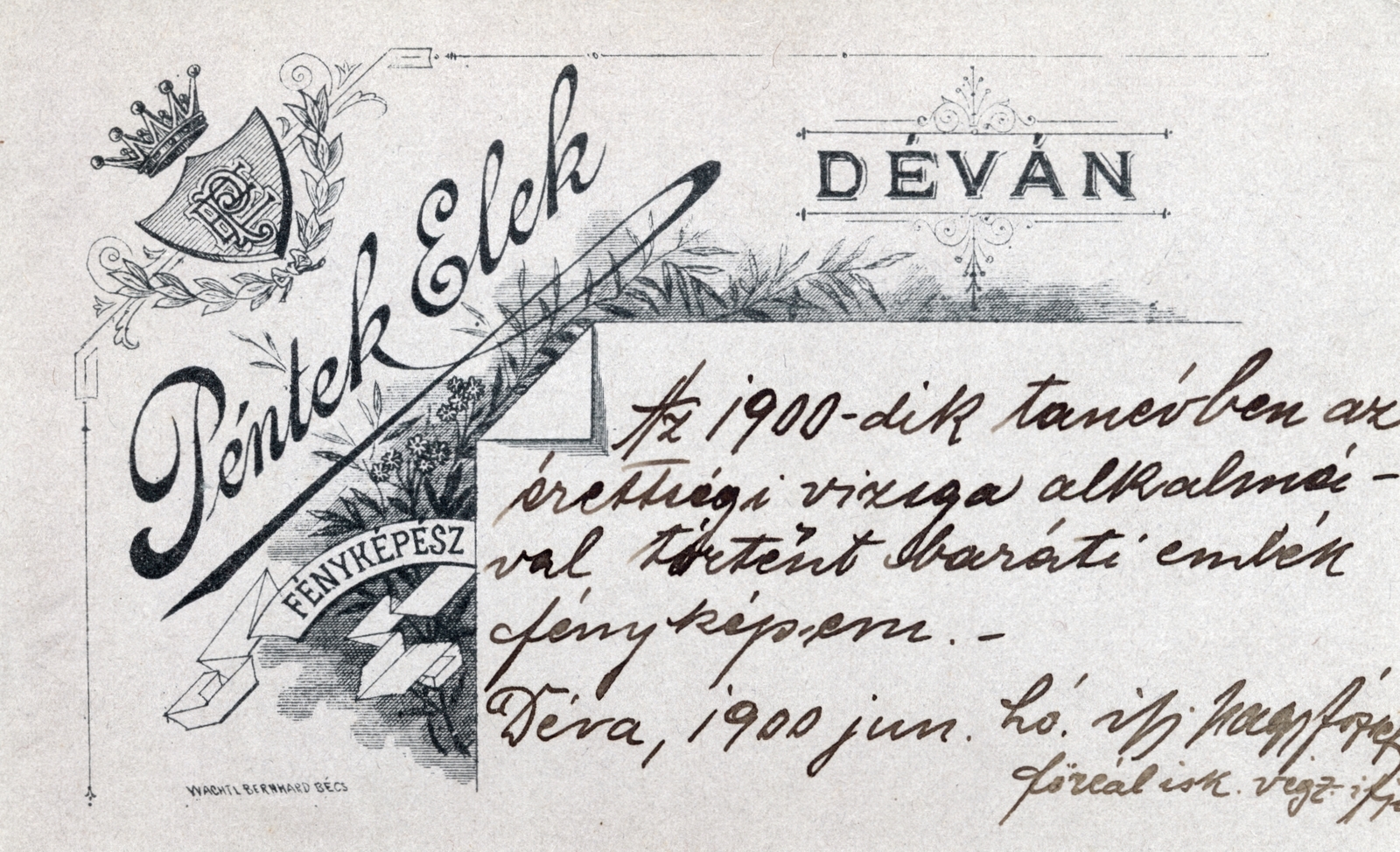 Romania,Transylvania, Deva, Péntek Elek fényképész., 1900, Jóna Dávid, matura exam, verso, photographer, studio, Fortepan #229395