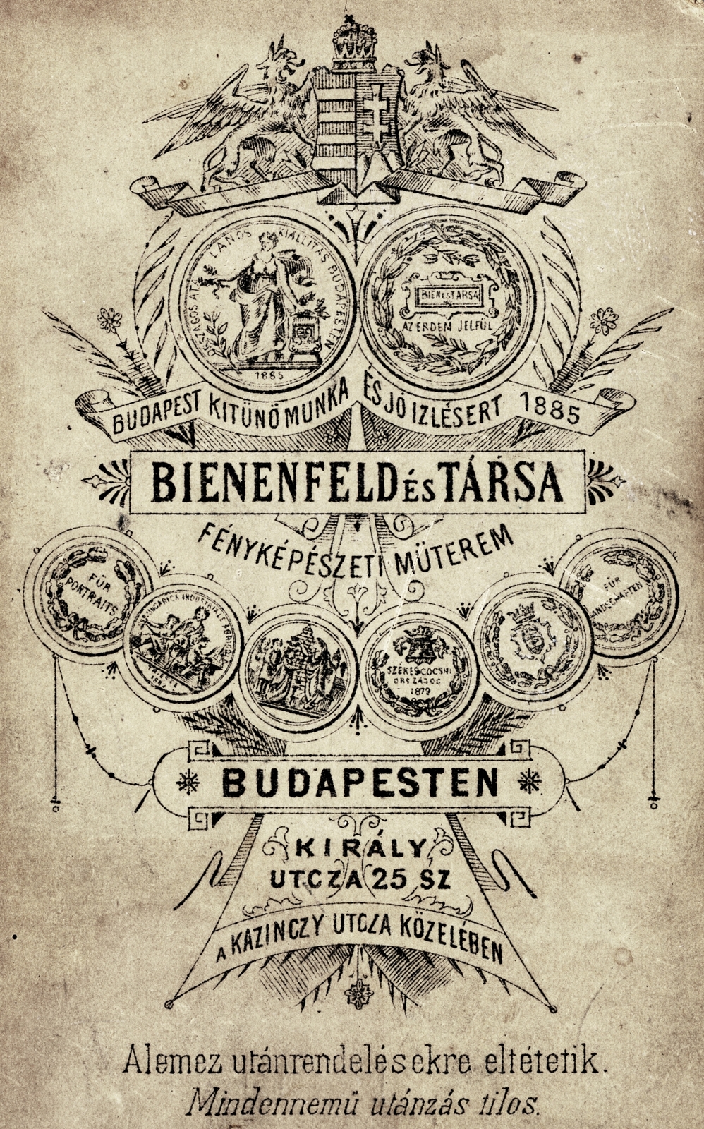Magyarország, Budapest VII., Király utca 25., Bienenfeld és Társa fényképészeti műterme., 1900, Ladinek Viktor, hátlap, fényképész, műterem, Budapest, Fortepan #229398