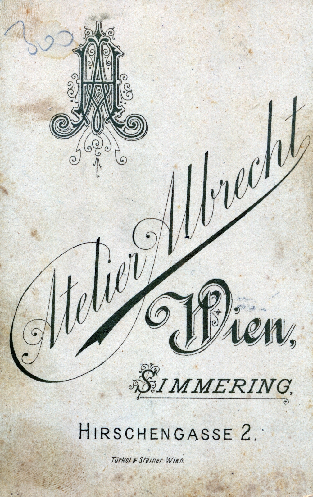 Ausztria, Bécs, Simmering, Hirschengasse 2., Albrecht fényképész műterem., 1900, Ladinek Viktor, hátlap, fényképész, műterem, Fortepan #229399