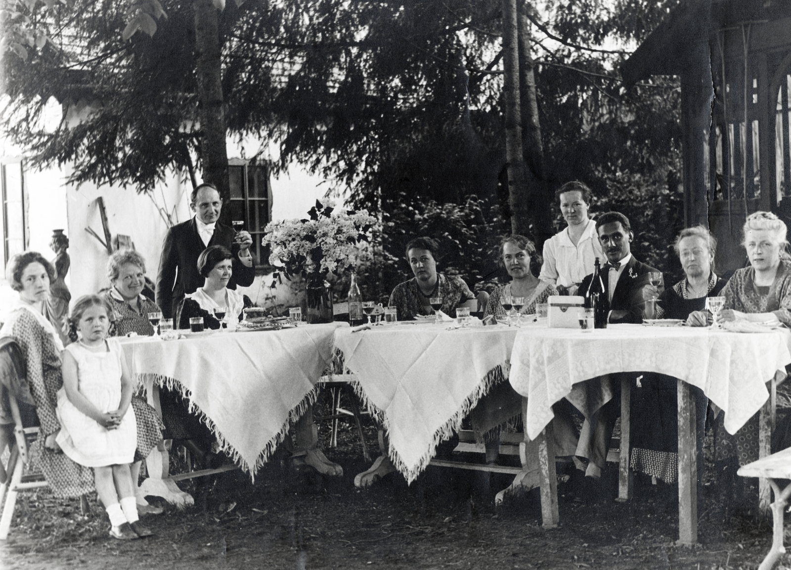 1927, Schermann Ákos, table society, tablecloth, table, Fortepan #229449