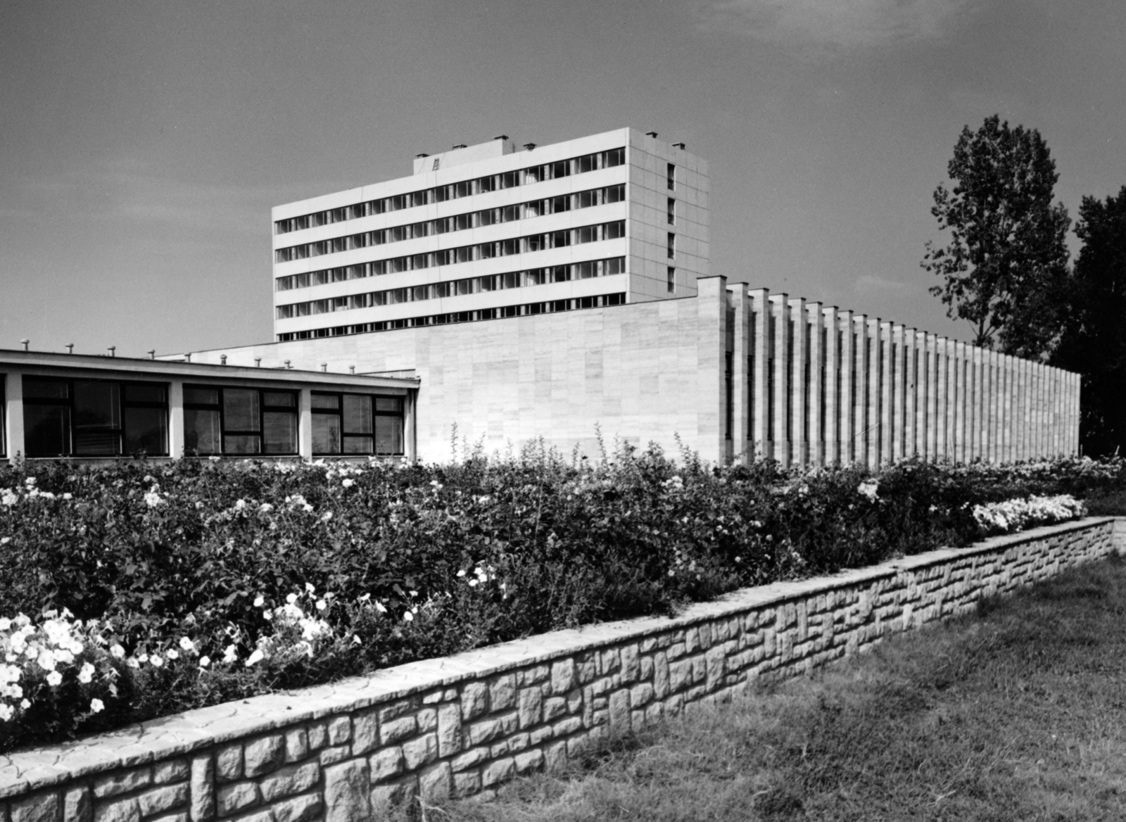 Magyarország, Gyula, a Gyógyfürdő épülete mögött a SZOT MEDOSz Gyógyüdülő (később Erkel Hotel)., 1975, Ladinek Viktor, Fortepan #229689