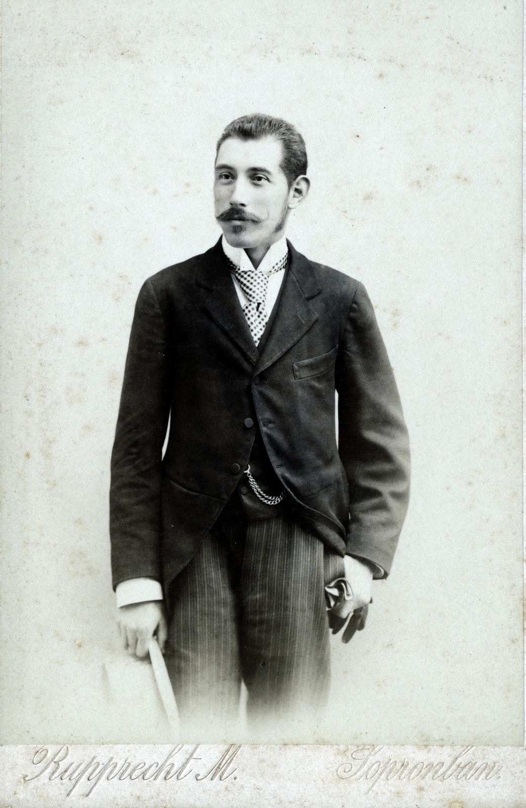 1900, Korner Veronika, tie, man, portrait, moustache, jacket, watch chain, Fortepan #230118