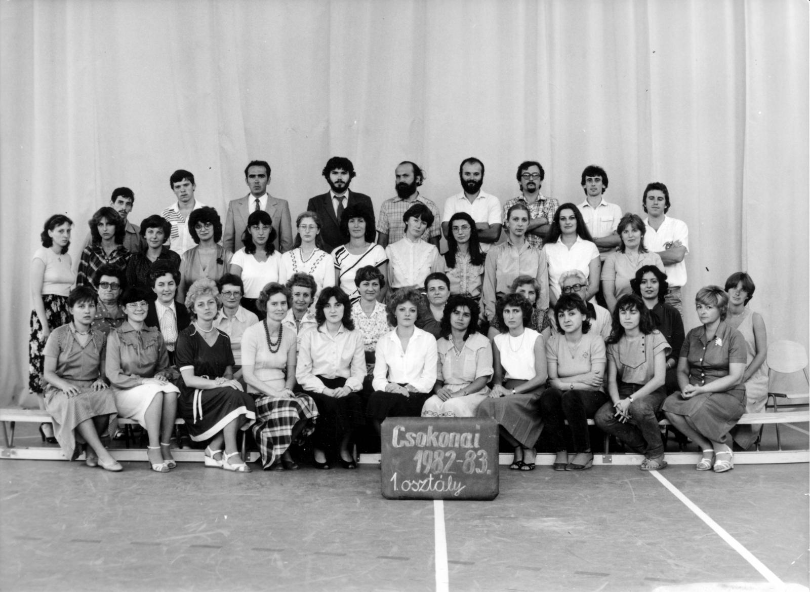1983, Kardosné Korom Éva, class photo, class reunion, Fortepan #230280