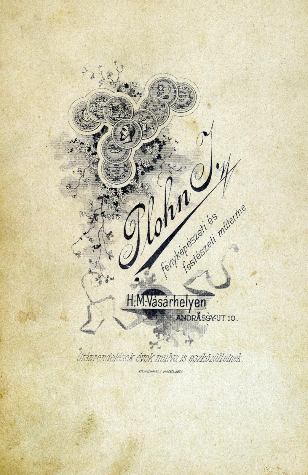 Hódmezővásárhely, 1902, Losonci Rita dr., hátlap, fényképész, műterem, Fortepan #230477