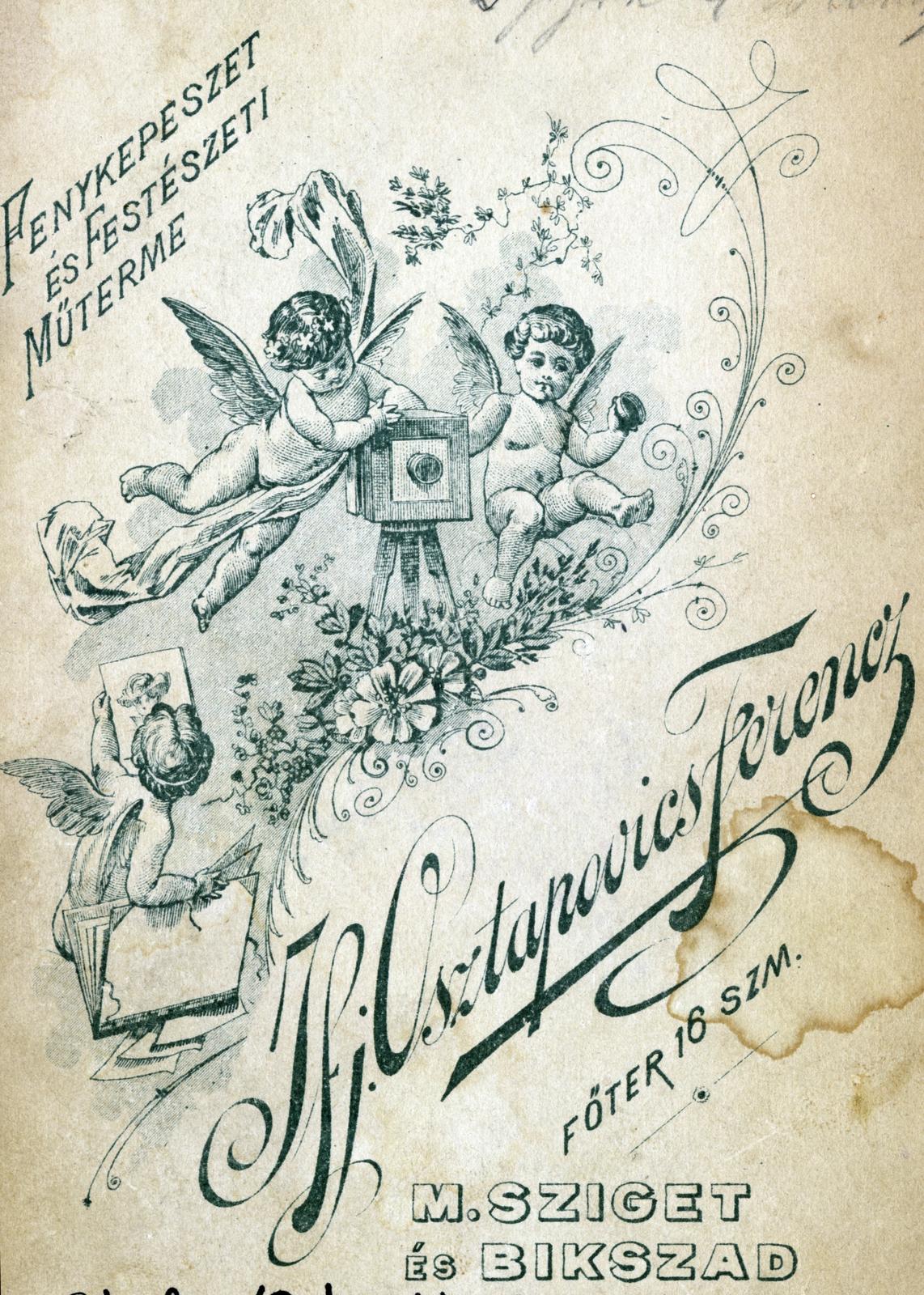 Románia,Erdély, Máramarossziget, Főtér 16., ifj. Osztapovics Ferenc fényképészeti és festészeti műterme., 1905, Miklósy Judit, hátlap, fényképész, műterem, Fortepan #230517