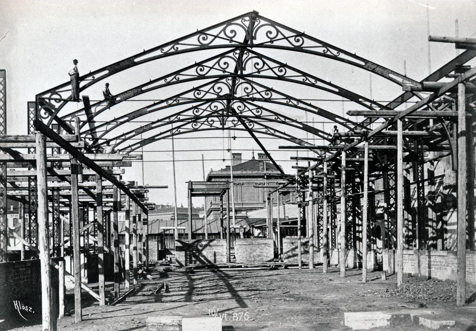 Magyarország, Budapest VI., a felvétel a Nyugati pályaudvar építése idején, 1875 - 1877 között készült., 1900, F. Dózsa Katalin, vasszerkezet, geometria, Budapest, Fortepan #230625