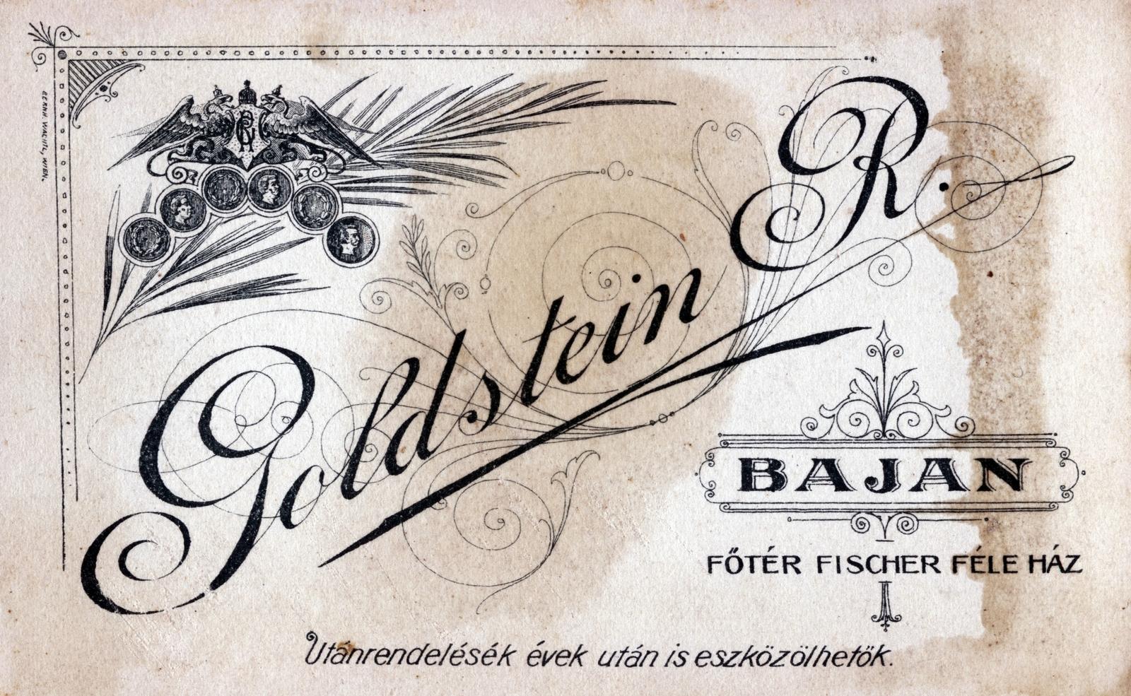 Hungary, Baja, Főtér, Fischer féle ház, Goldstein R. fényképész., 1914, Bihari Erzsébet-Németh Tamás Lajos, verso, photographer, studio, Fortepan #230688
