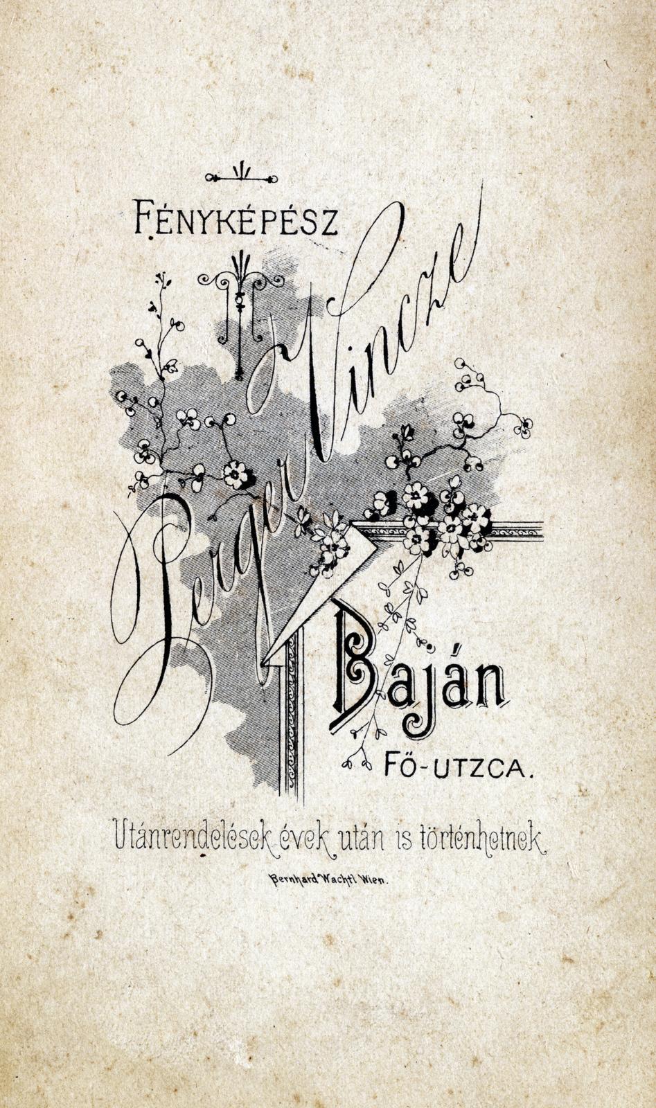 Magyarország, Baja, Fő utca, Perger Vince fényképész., 1914, Bihari Erzsébet-Németh Tamás Lajos, hátlap, fényképész, Fortepan #230689