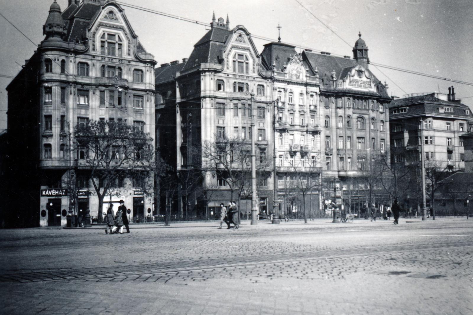 Hungary, Budapest V., Fővám tér, szemben a Molnár utca - Váci utca közötti épületek láthatók., 1933, Gara család, Budapest, coffee house, tenement house, Fortepan #230852