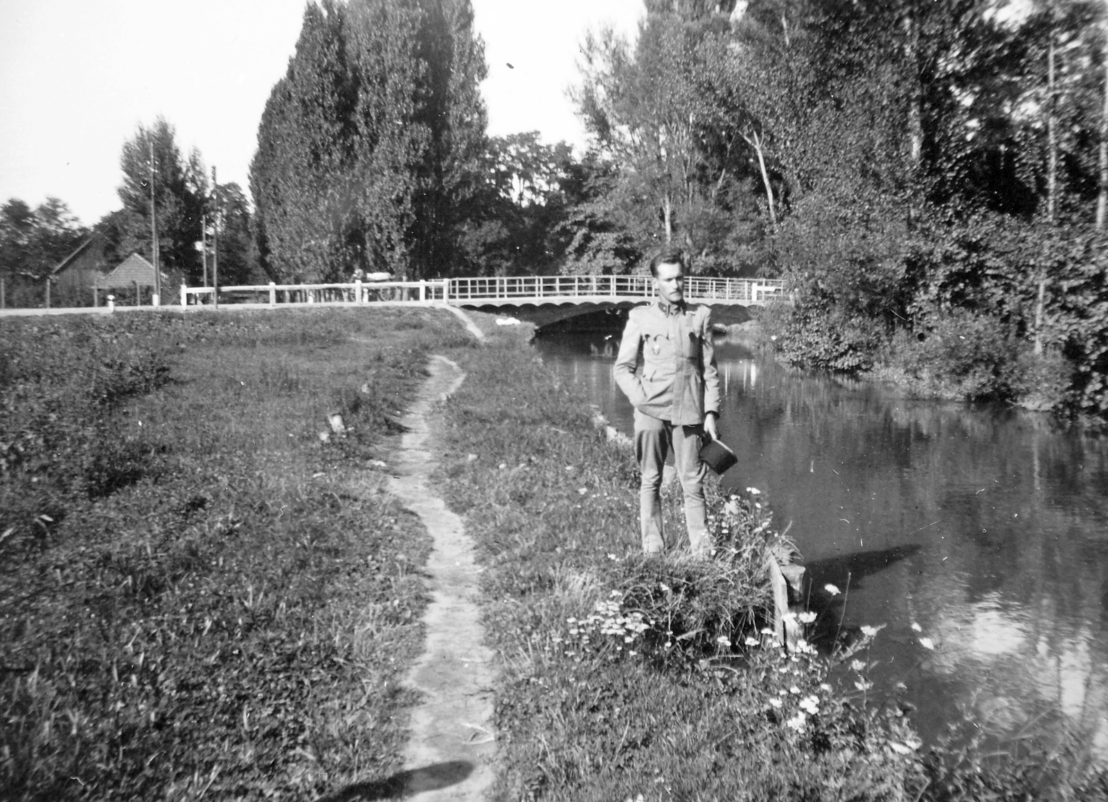 1930, Fortepan, portrait, bridge, uniform, river, landscape, man, shore, Fortepan #23115