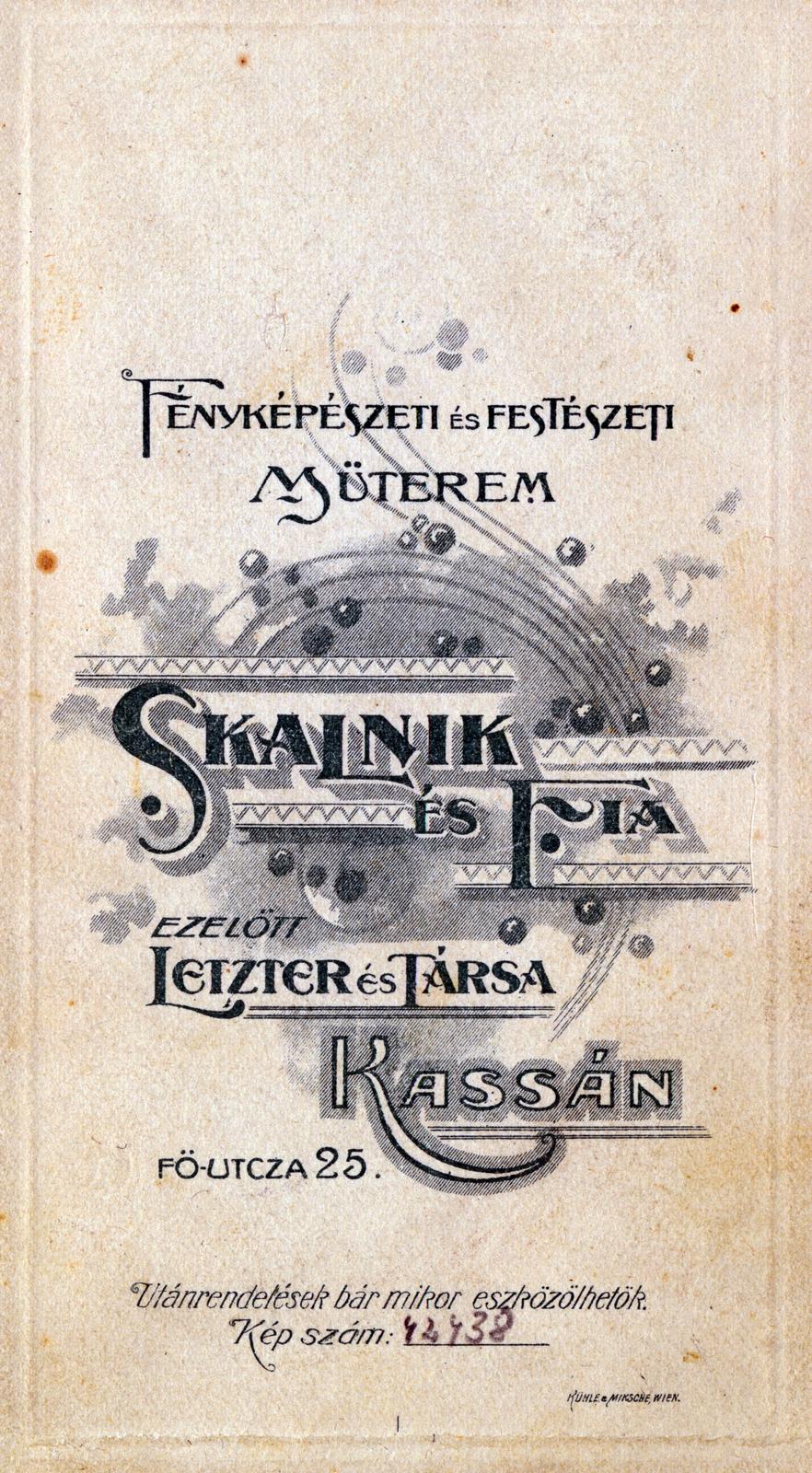 Kassa, 1911, Gubcsó család, hátlap, fényképész, műterem, Fortepan #231177