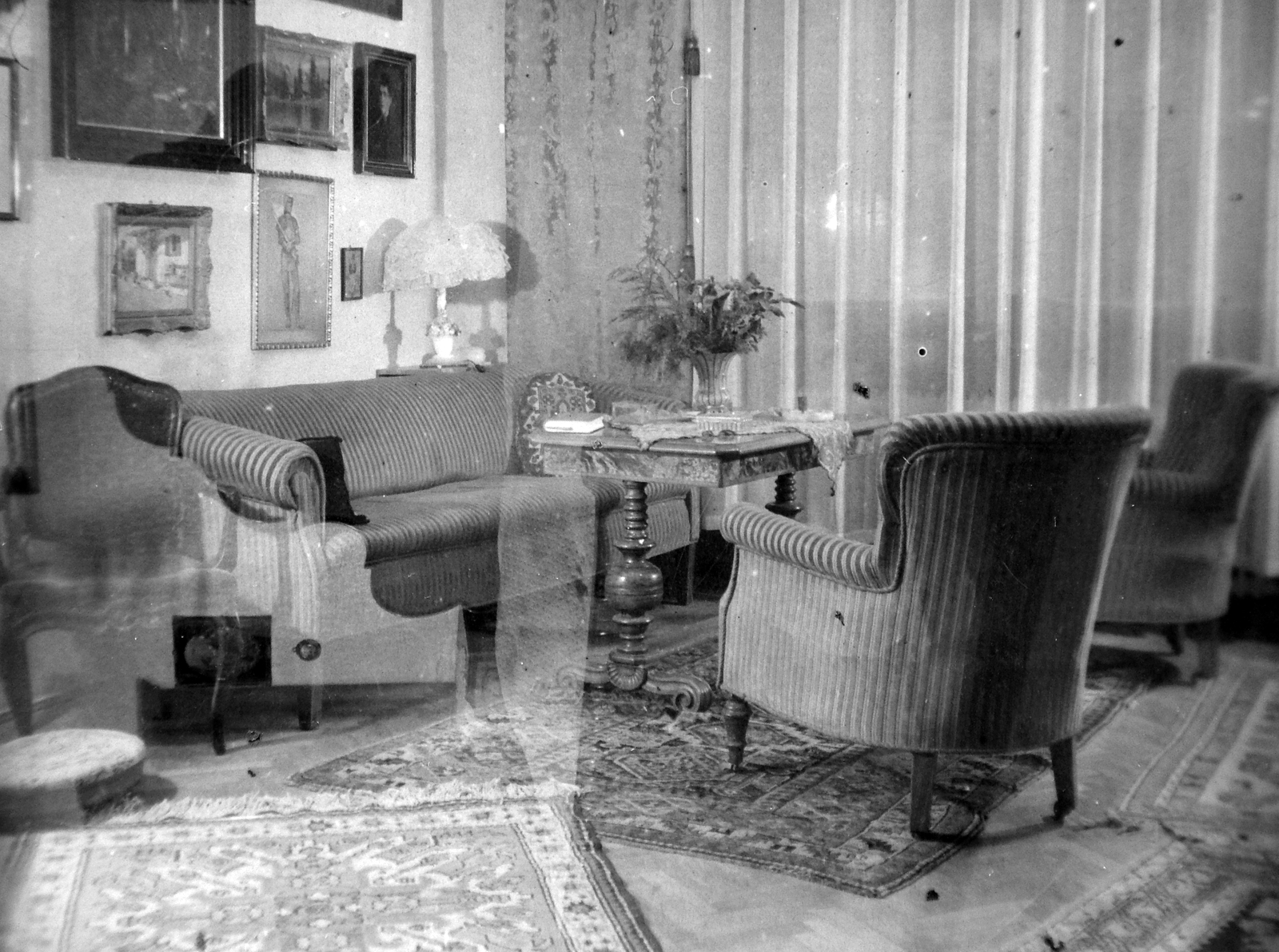 Hungary, Budapest XI., Bocskai út 21., 1/2 emelet 1. sz. lakás., 1948, Szepessy Tibor, light, furniture, painting, interior, Budapest, double exposure, Fortepan #23137