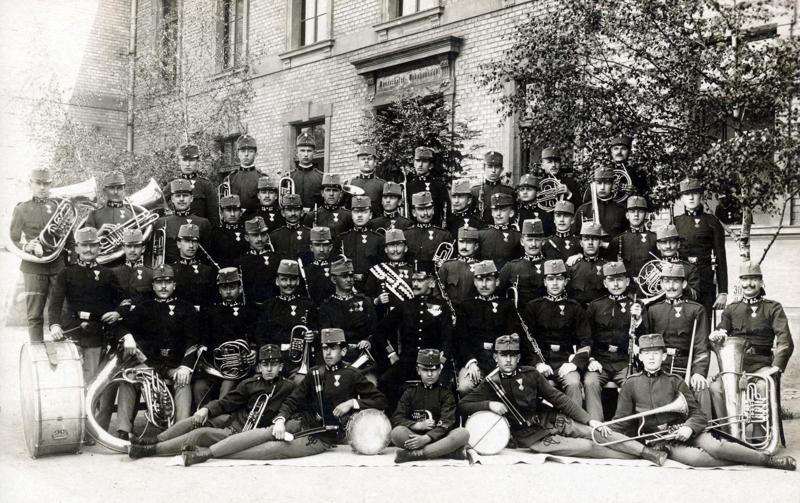 1909, Bor Dezső, katonaság, fúvószenekar, csoportkép, Fortepan #231455