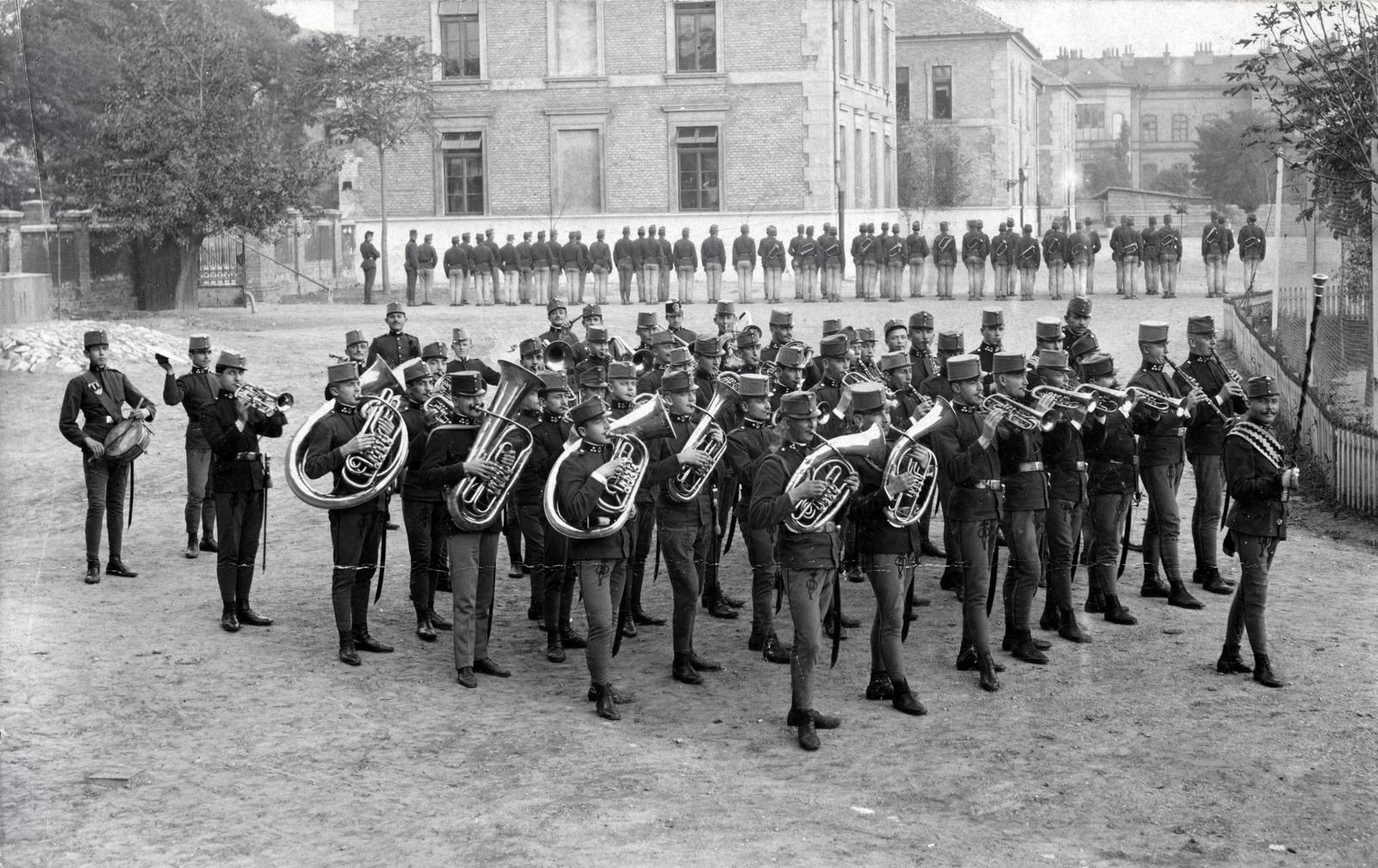 1907, Bor Dezső, uniform, cymbal, trumpet, military band, wind band, drum major, clarinet, musical instrument, horn, Fortepan #231457
