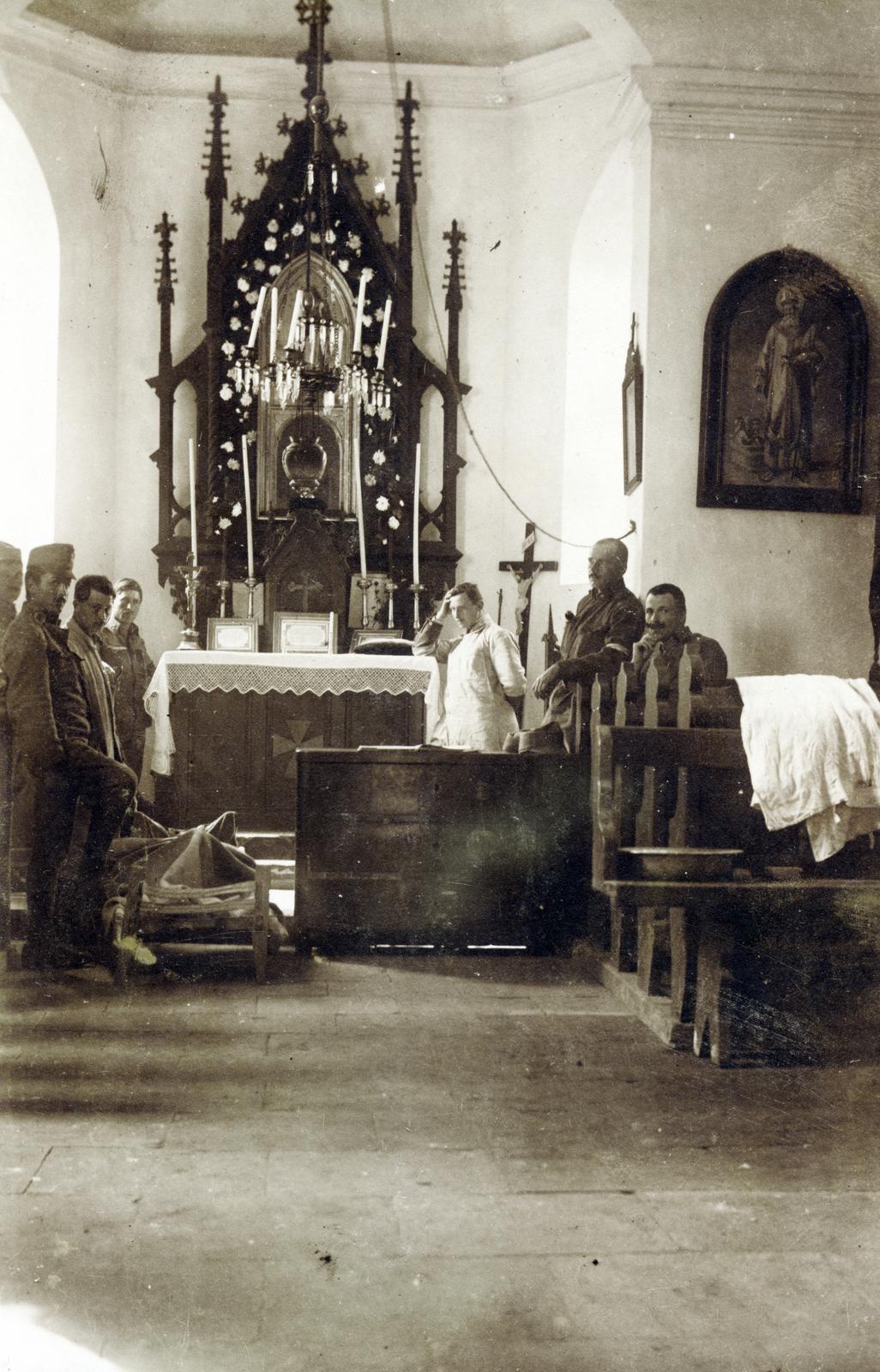 1916, Bor Dezső, altar, sledge, church interior, Fortepan #231469