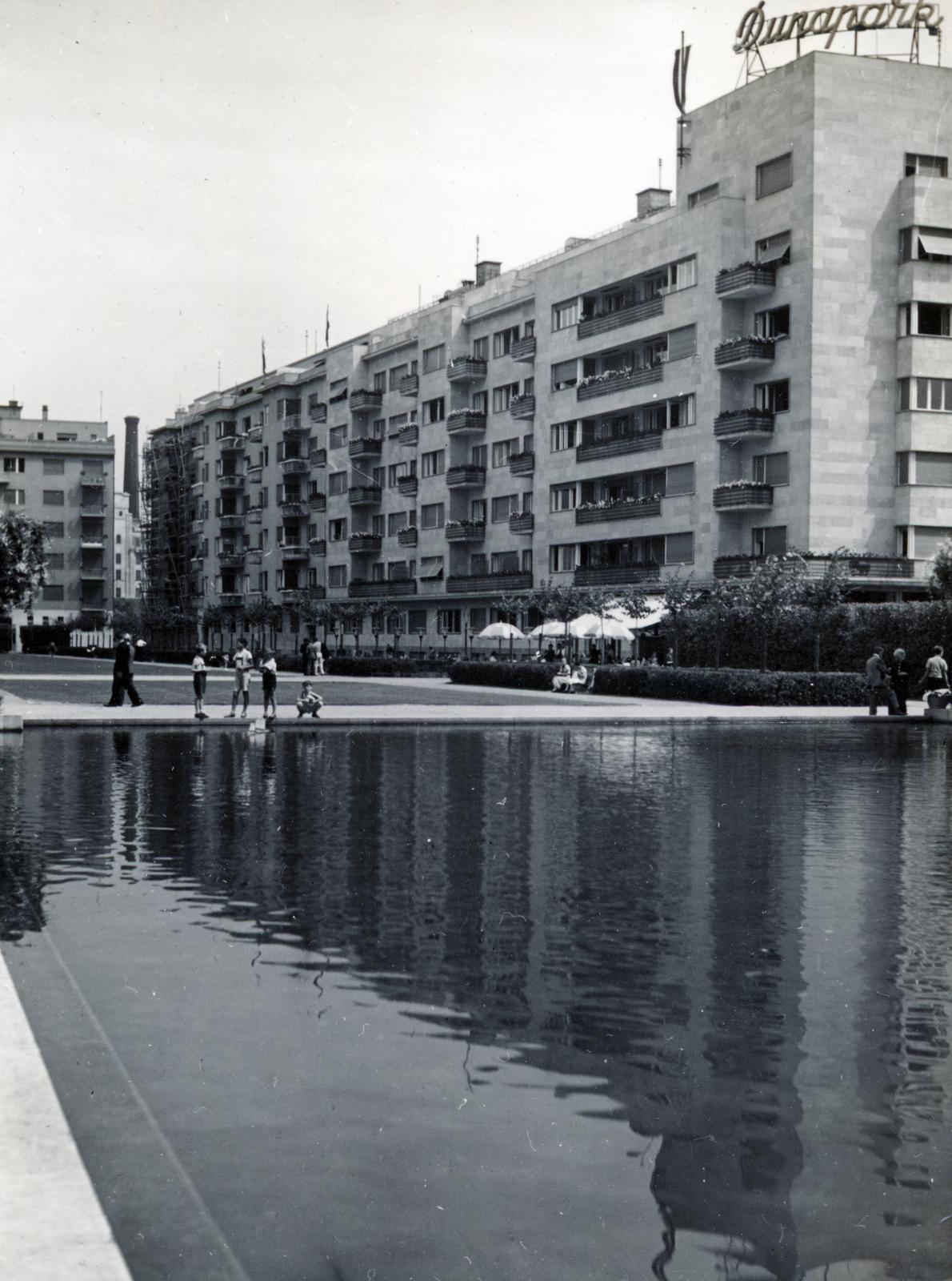 Hungary, Budapest XIII., Szent István park., 1937, Bor Dezső, Budapest, water surface, pool, Fortepan #231728