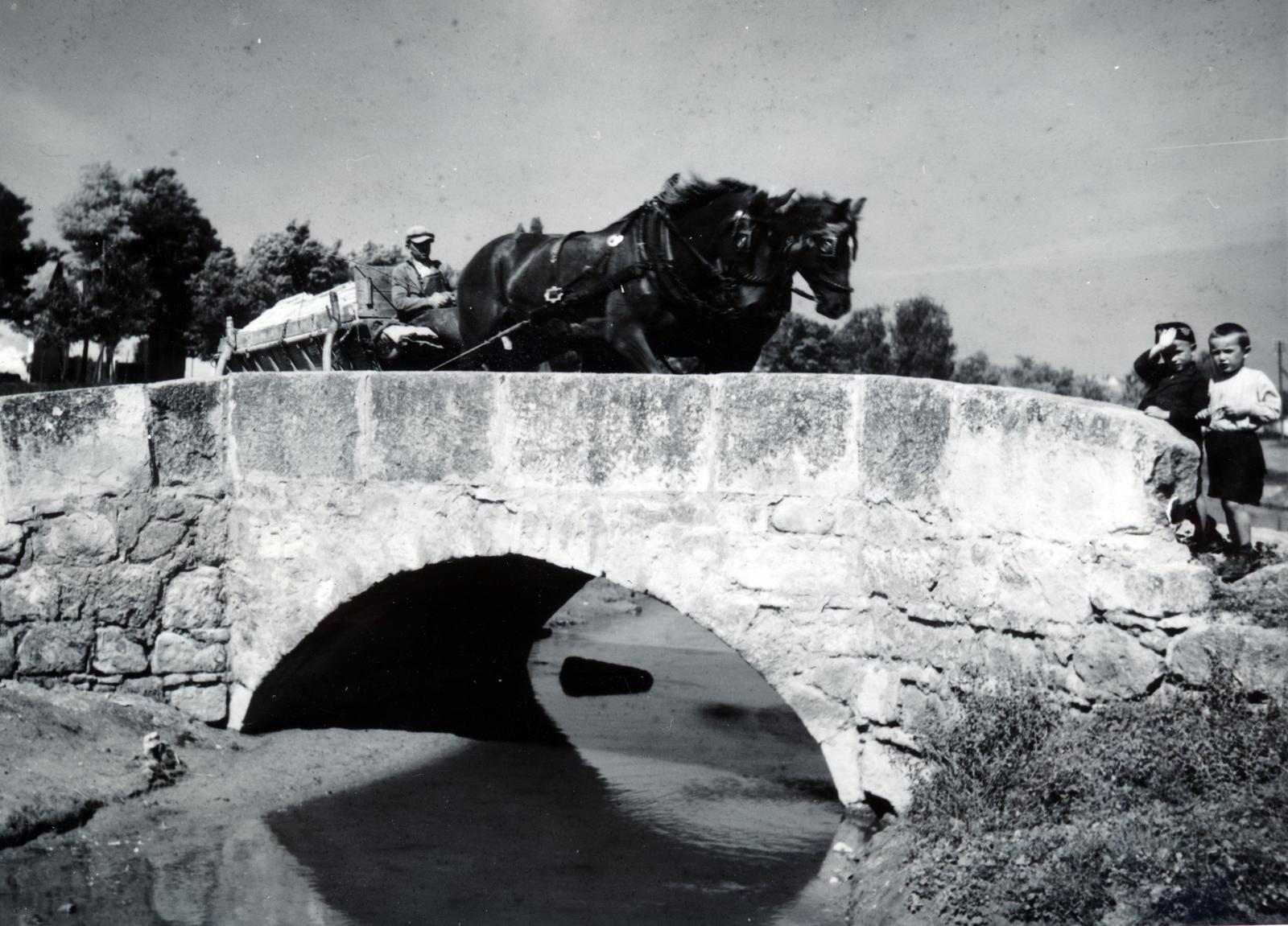 1936, Bor Dezső, kids, Horse-drawn carriage, stone bridge, Fortepan #231755