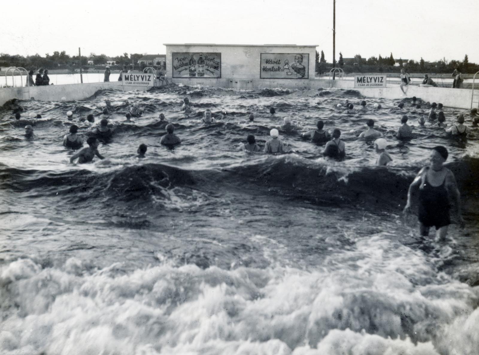 1934, Bor Dezső, wave pool, thermal bath, medicinal water, ad, Fortepan #231782