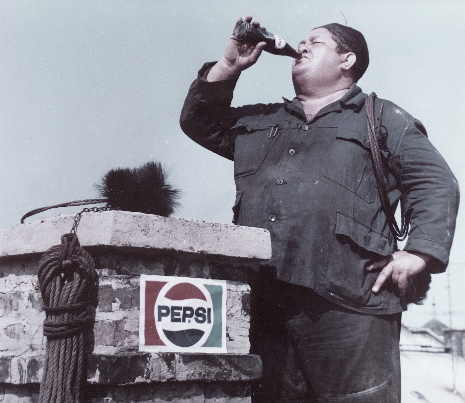 1975, Fortepan, ad, colorful, drinking, chimney sweeper, Pepsi-brand, Fortepan #23185