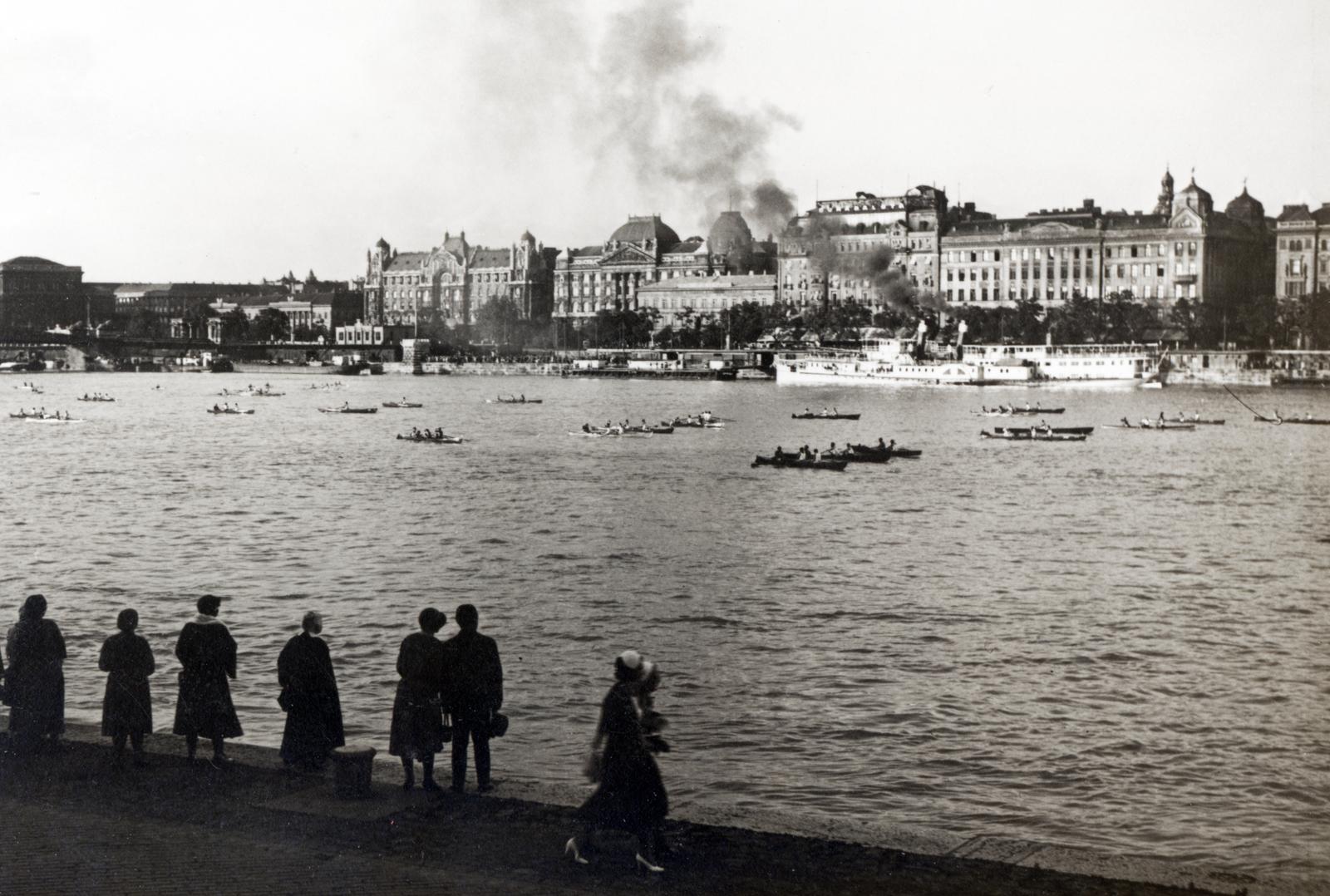 1928, Bor Dezső, picture, boat, paddling, river, smoke, Fortepan #231967