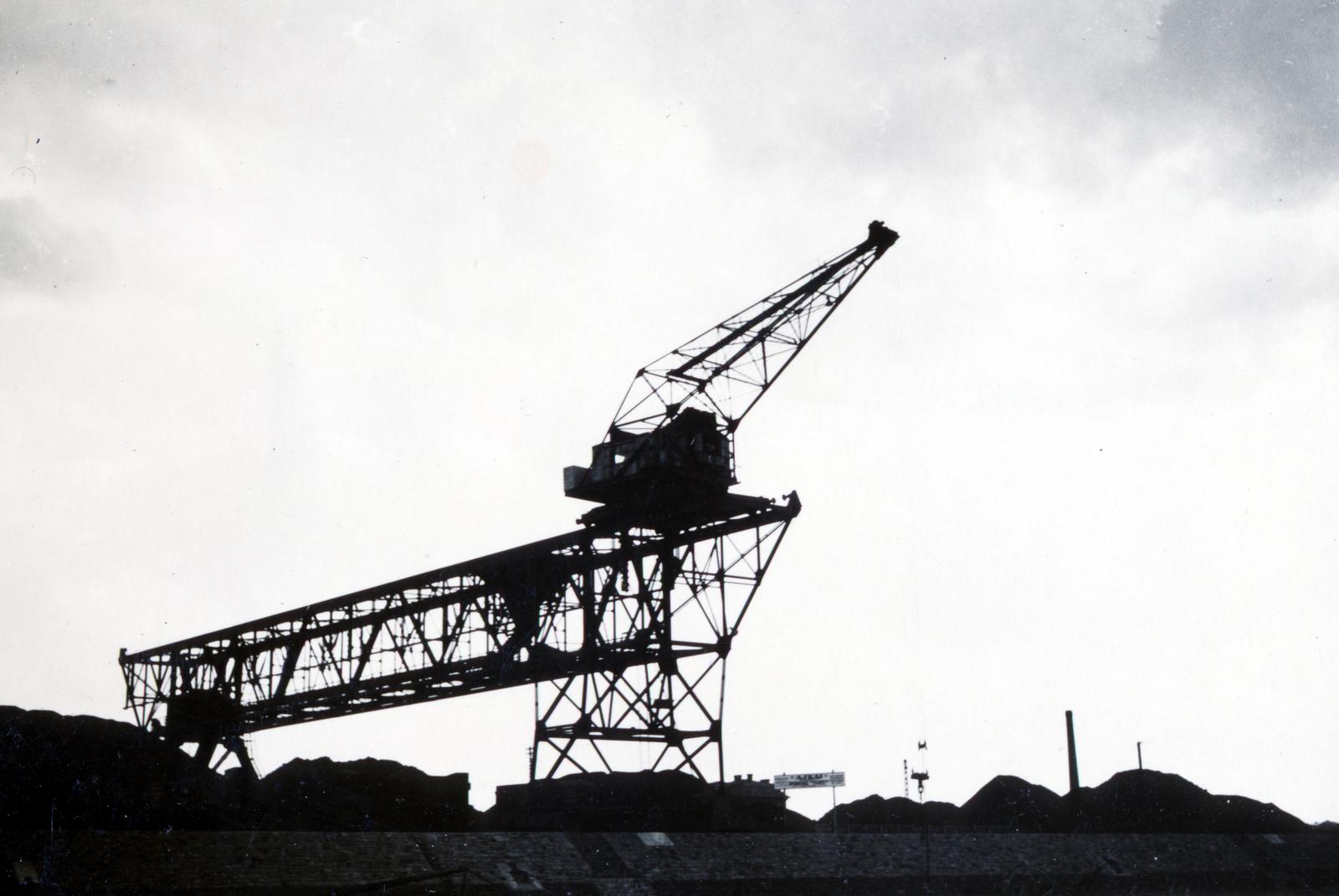 Hungary, Budapest XXI., Csepel, Szabadkikötő, I. medence., 1935, Bor Dezső, crane, Budapest, Fortepan #231999