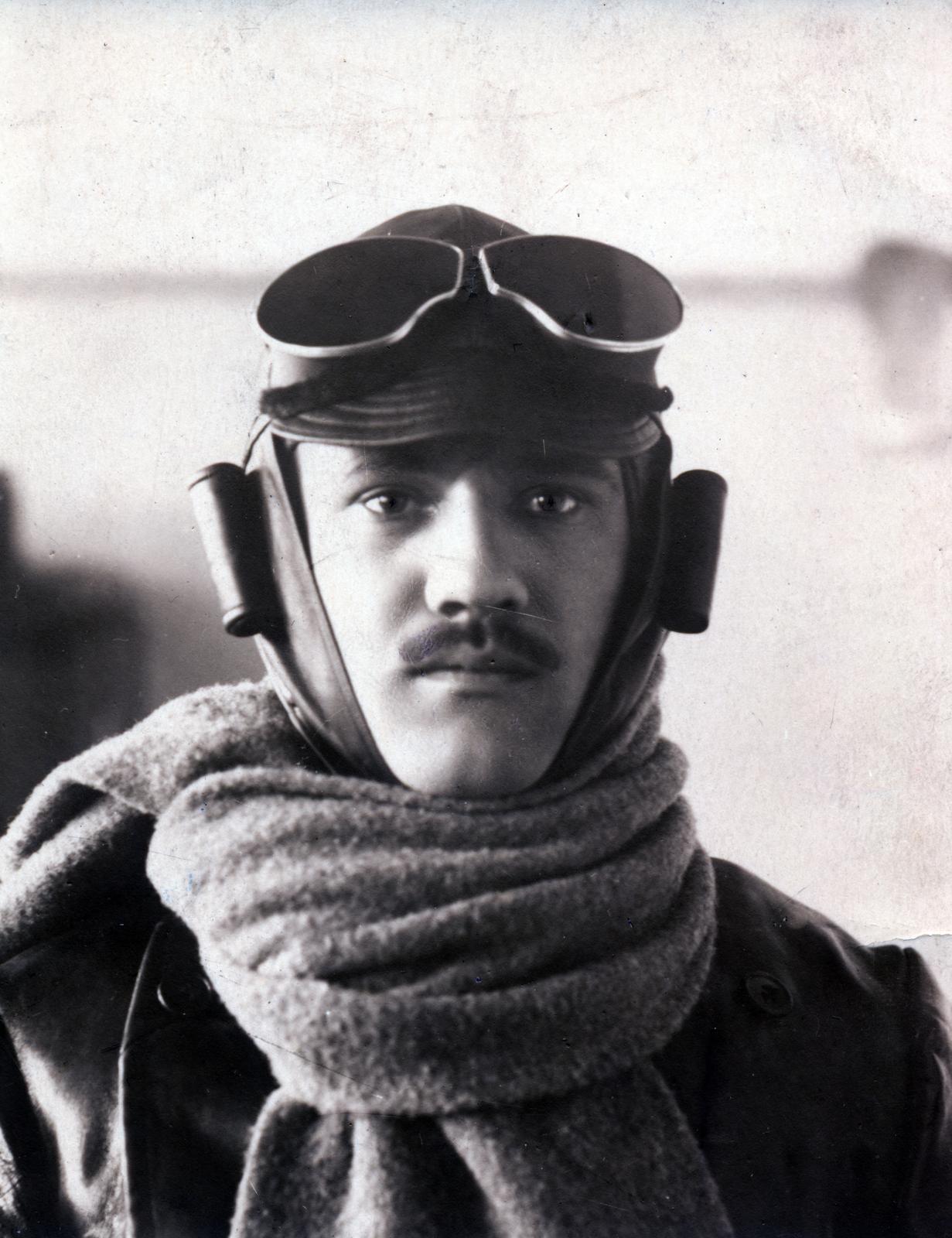 1916, Bor Dezső, Best of, soldier, pilot, leather cap, scarf, Fortepan #232132