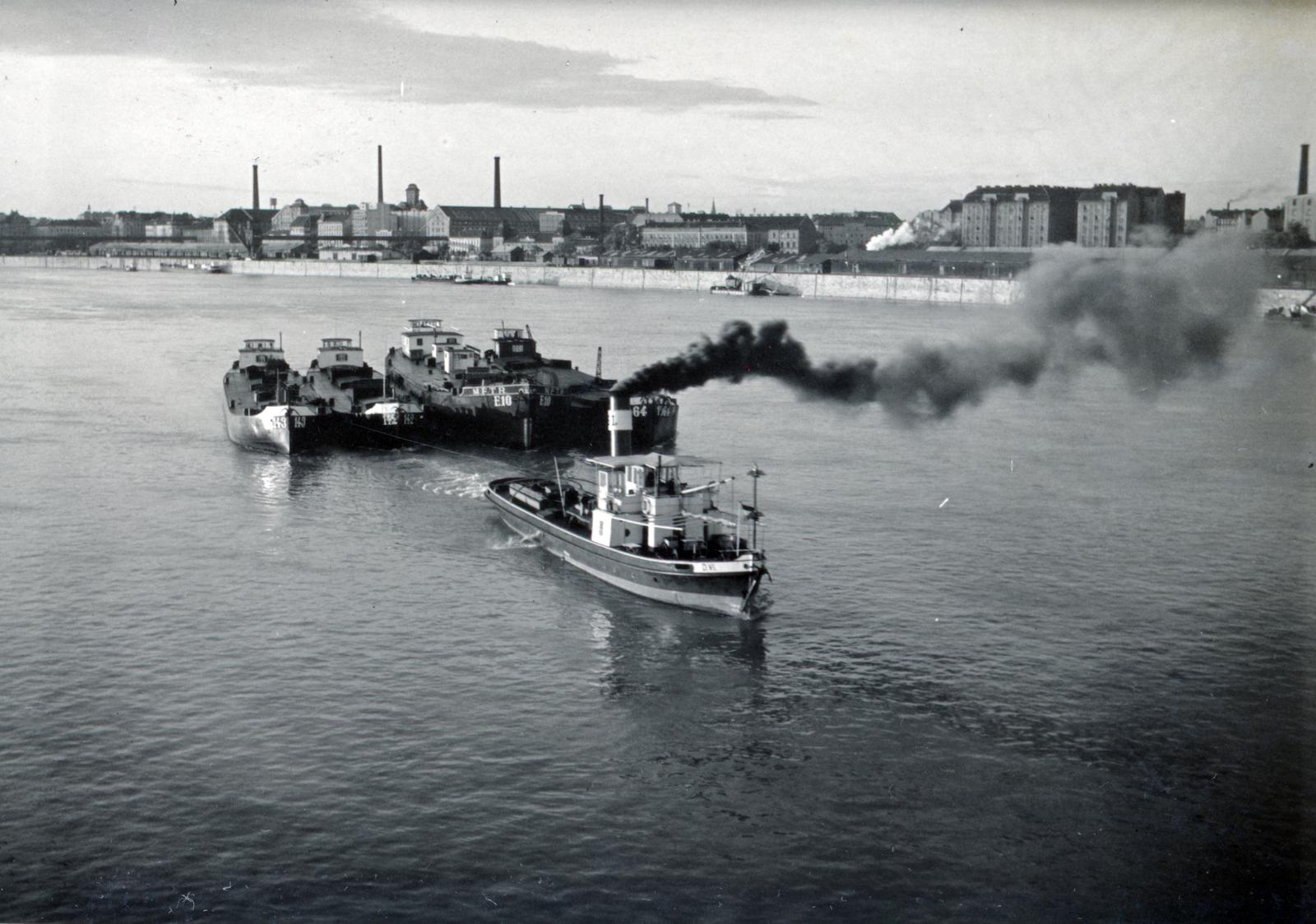 1934, Bor Dezső, gőzhajó, uszály, vontatóhajó, hajóvontatás, Fortepan #232174