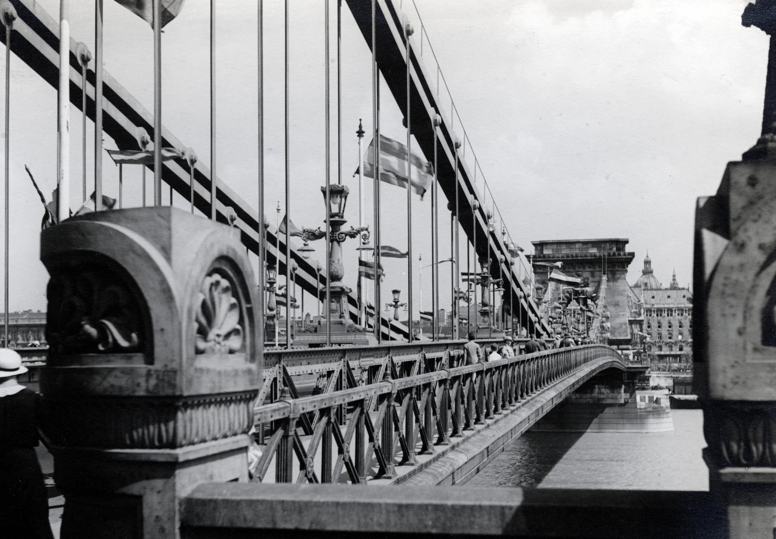 1934, Bor Dezső, Danube, bridge, flag, Fortepan #232215